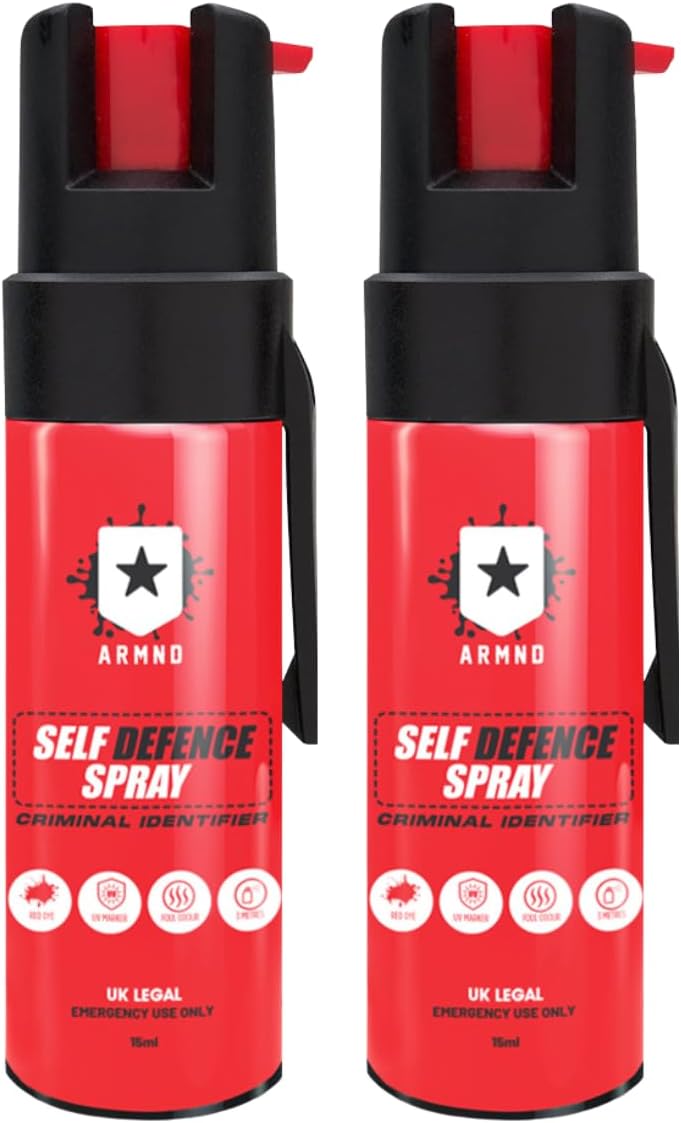 Self Defence Spray ARMND Criminal Identifier Spray TWIN PACK for Personal Protection - UK Legal Pepper Spray Alternative for Men & Women with UV Marking & Belt Clip 15ml