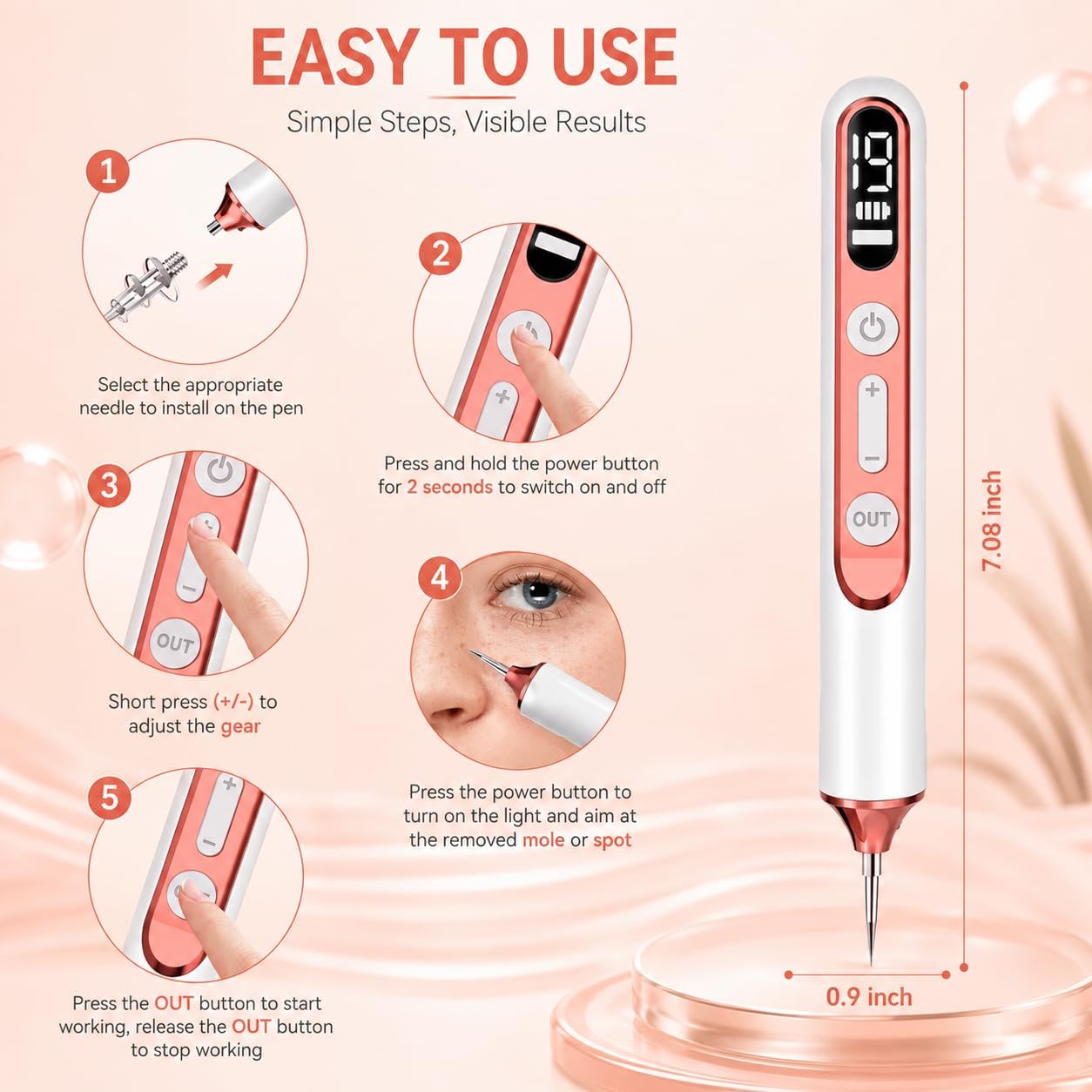 Skin Care Tools, Tag Appearance Grooming Pen Design for Convenient Home Use, Safe for Women Men Home Grooming (Rose Gold) image 5