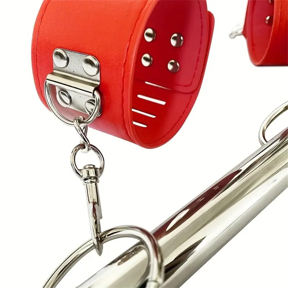 Cubierta roja para pies y Manos de Acero Desmontable y Libre de Mantenimiento, Barra Transversal, Varilla de Metal, Tubo de Acero, con Cerradura, Mano y pie de Cuero con Llave de Bloqueo