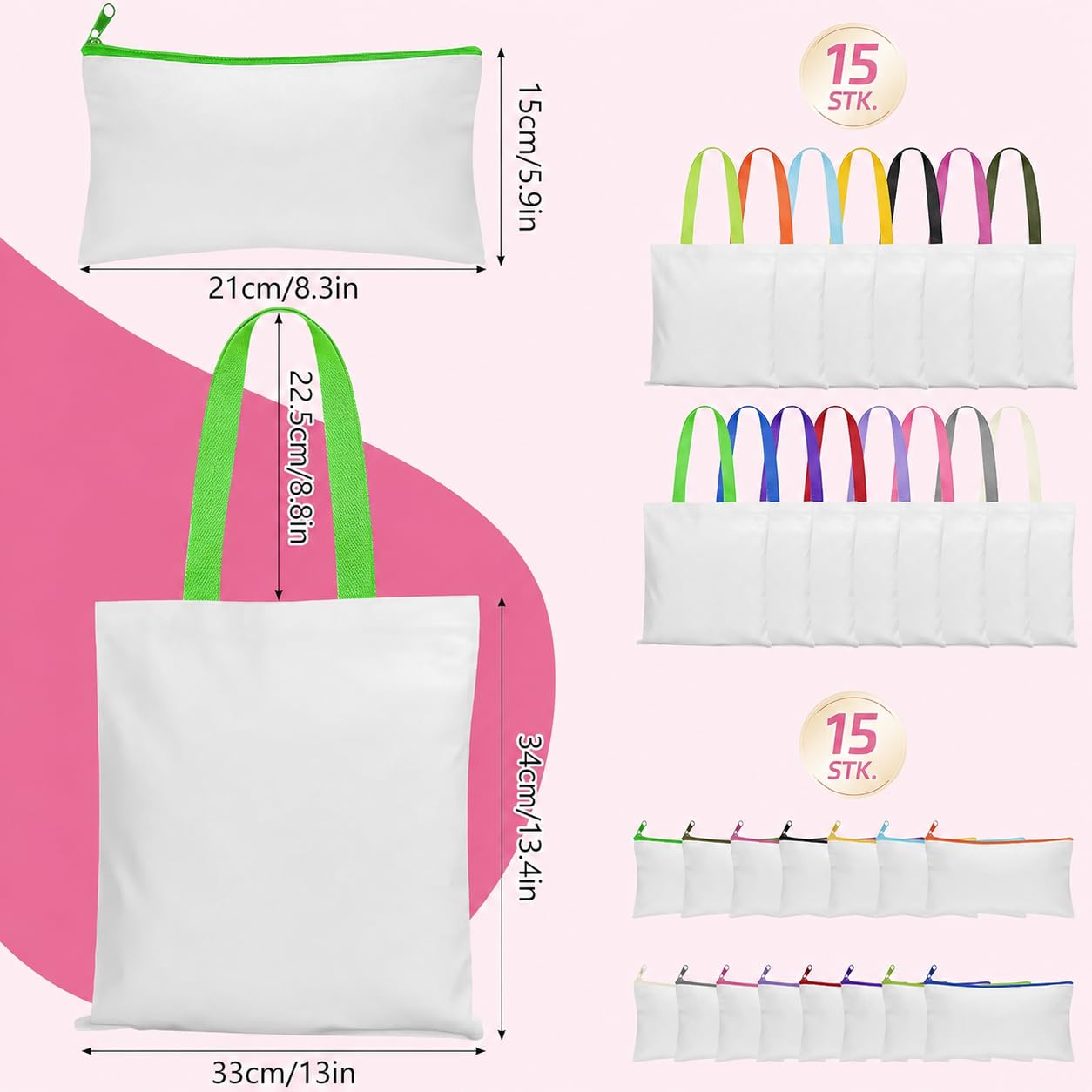 30 sacchetti a sublimazione, riutilizzabili, vuoti, a sublimazione, per fai da te, con astuccio per cosmetici fai da te, pubblicità, regali e progetti di bricolage