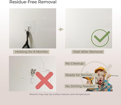 Miniatura 8 de Ganchos adhesivos resistentes de 22 libras, paquete de 10, ganchos de pared sin taladrar para baño y cocina, ganchos transparentes reutilizables