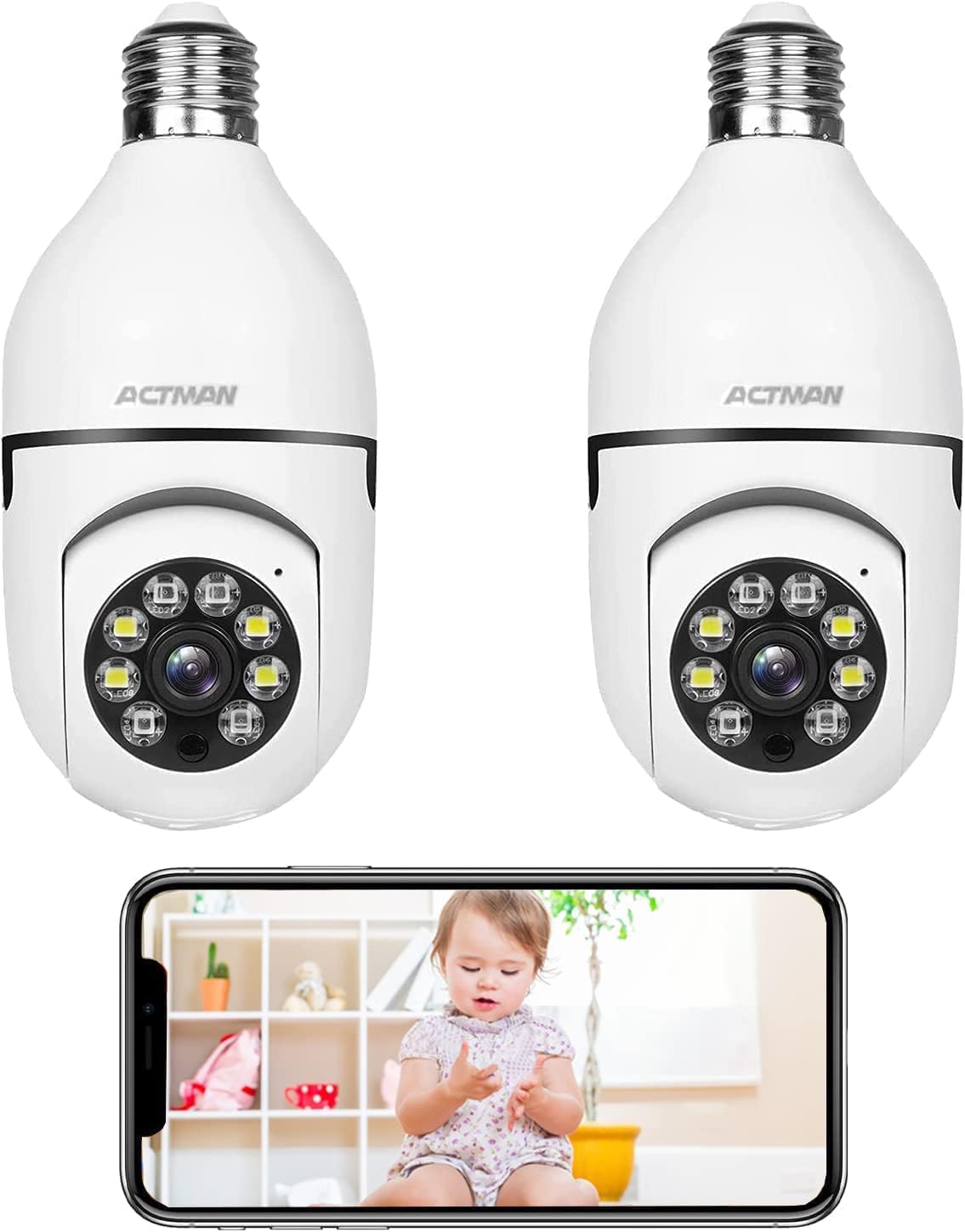 ACTMAN 2PACK Light Bulb Security Camera 1080P Light Socket