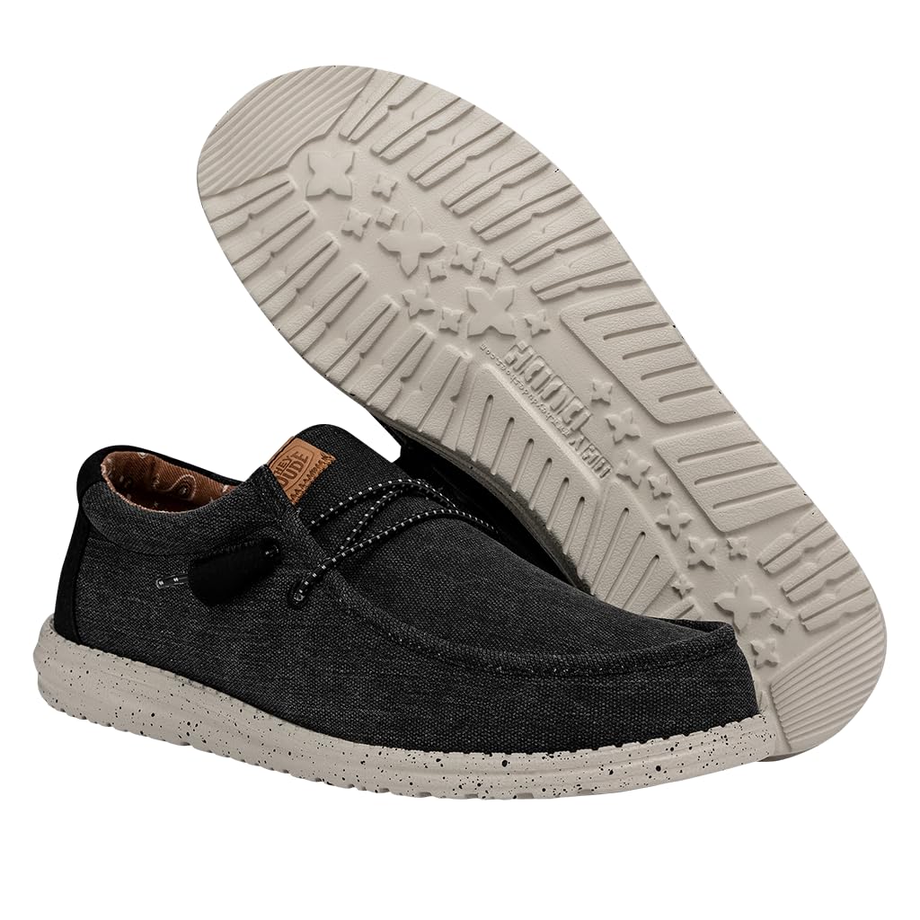 HEYDUDE Men Wally Washed Canvas Black Casual Moccasin 43 EU
