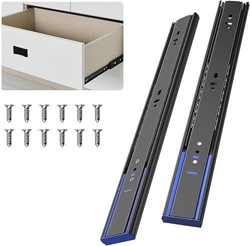 Diapositivas de cajón de cierre suave de 18 pulgadas, rieles de cajón de rodamiento de bolas de montaje lateral de extensión completa para gabinete,