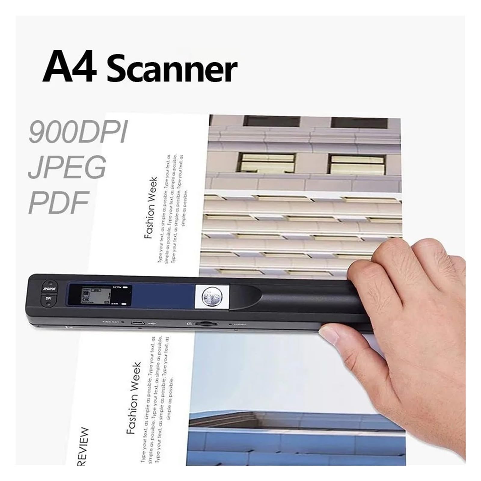 Escáner portátil A4 compatible con escaneo, ancho 216 MM Documentos Libros Archivo Foto Selección de imagen Formato JPG/PDF Resolución 900 DPI