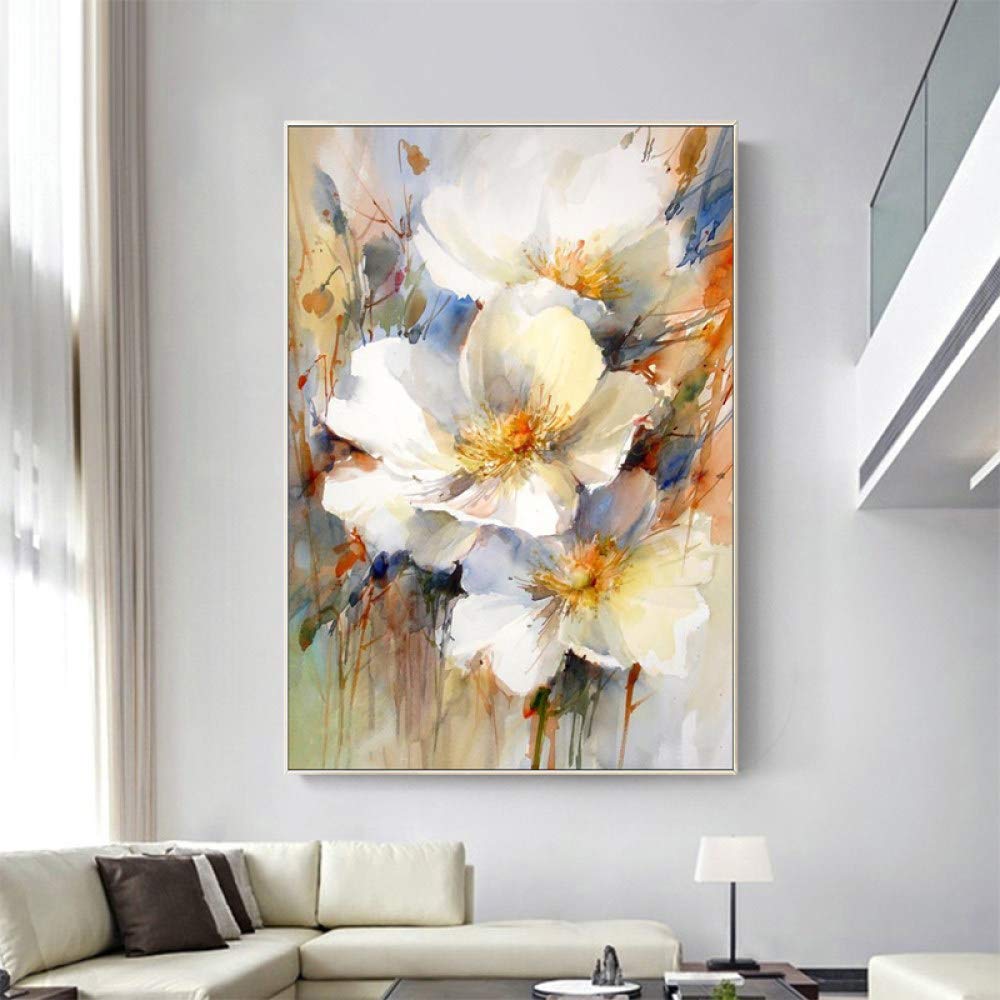 Peinture à l'huile abstraite fait main grand format fleurs sur toile moderne