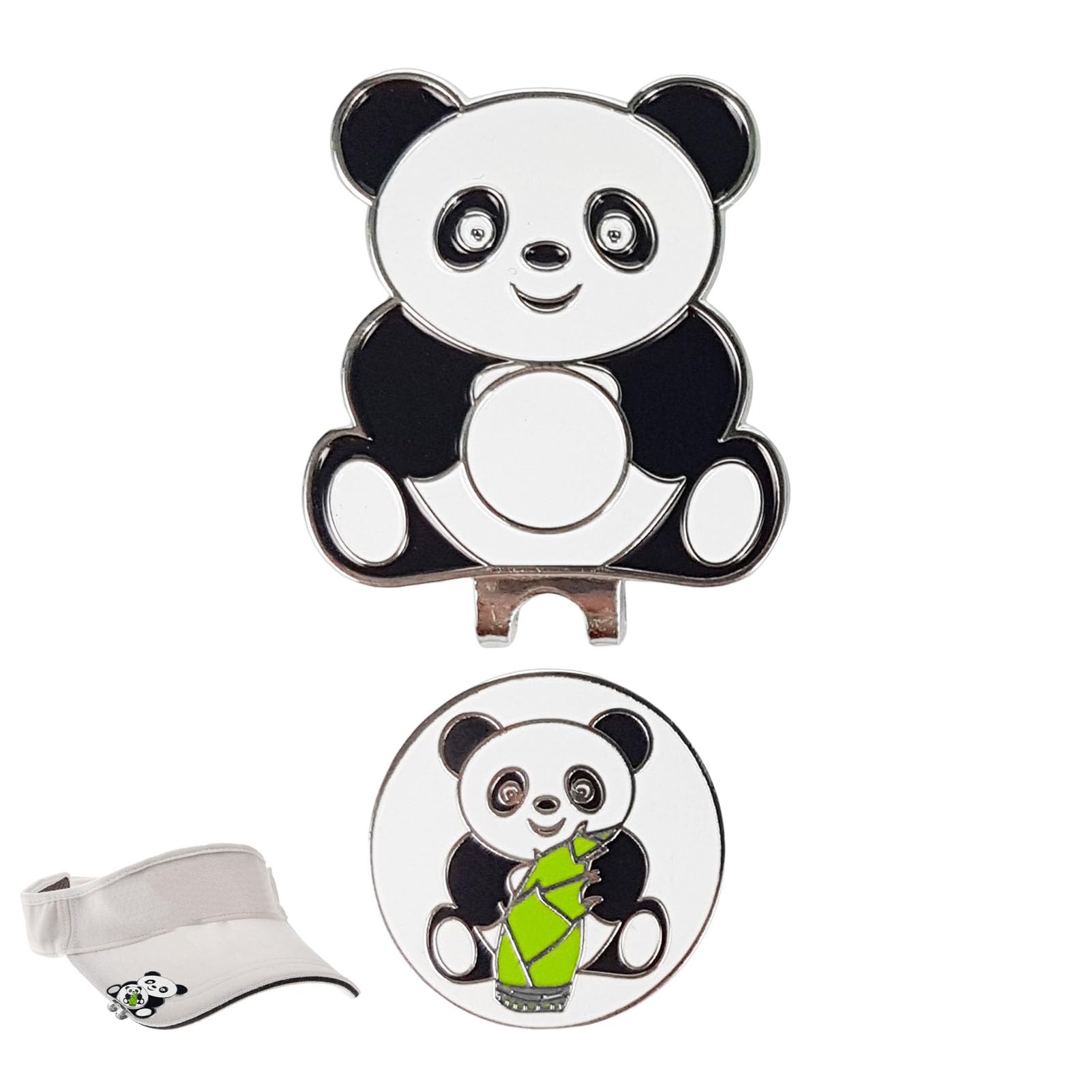 Hutclip Für Golfballmarker – 40 Mm Golfmarker Im Cartoon-Panda-Stil | Magnetischer Ballmarker Aus Metall, Trainingshilfe, 25 G, Sportzubehör Mit Niedlichem Tiermuster Für Professionelle Golfer, Grüne