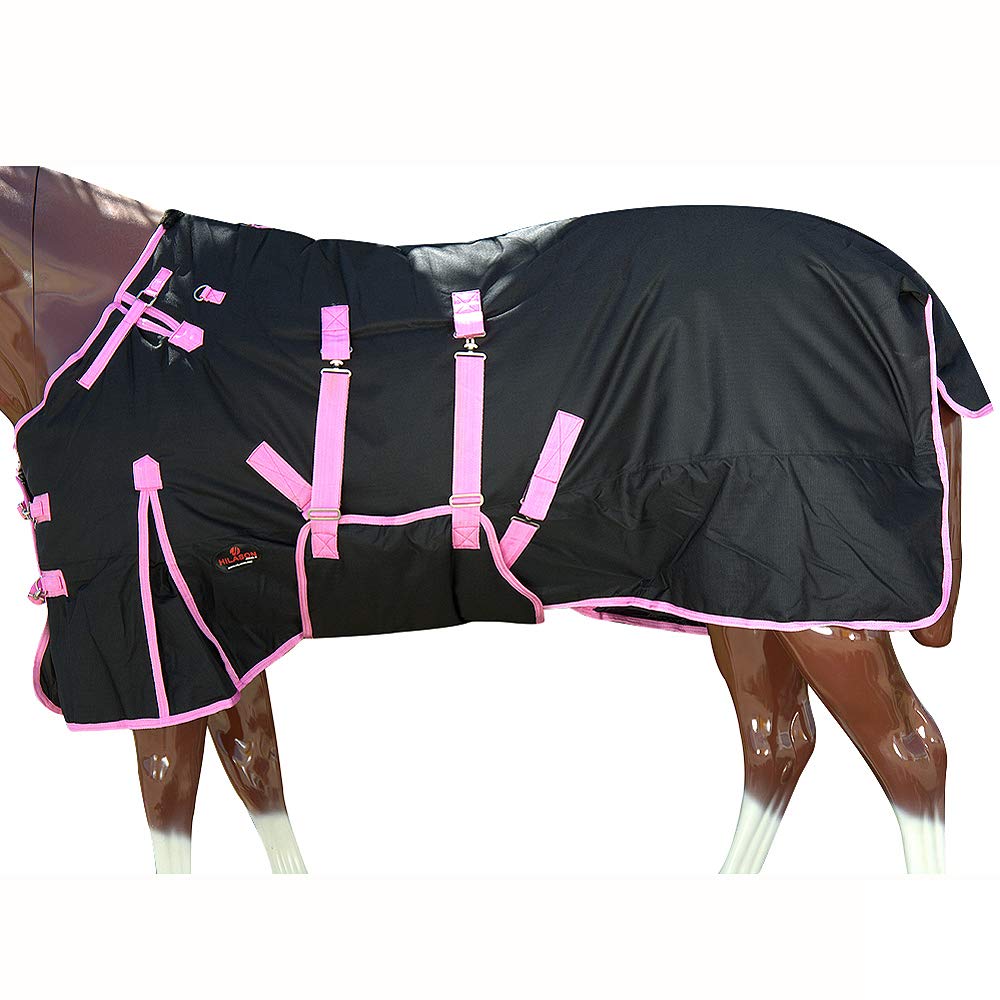Black with Pink Trims 84 Inch HILASON 1200D Winter Waterproof Poly Horse Turnout Blanket Belly Wrap