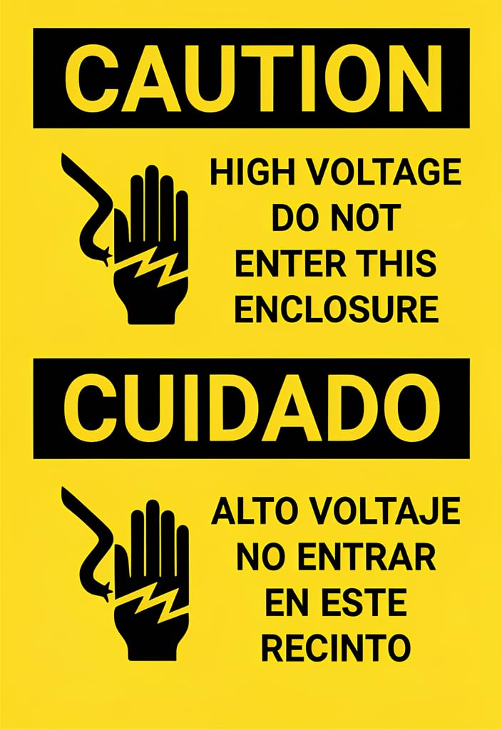 peiyeety Caution High Voltage DoEnter This Enclosure Tin Sign 12x8 Inch, Bilingual English/Spanish Cuidado Alto Voltaje Metal Warning Plaque for Electrical Room, Garage, Workshop, Safety Decor