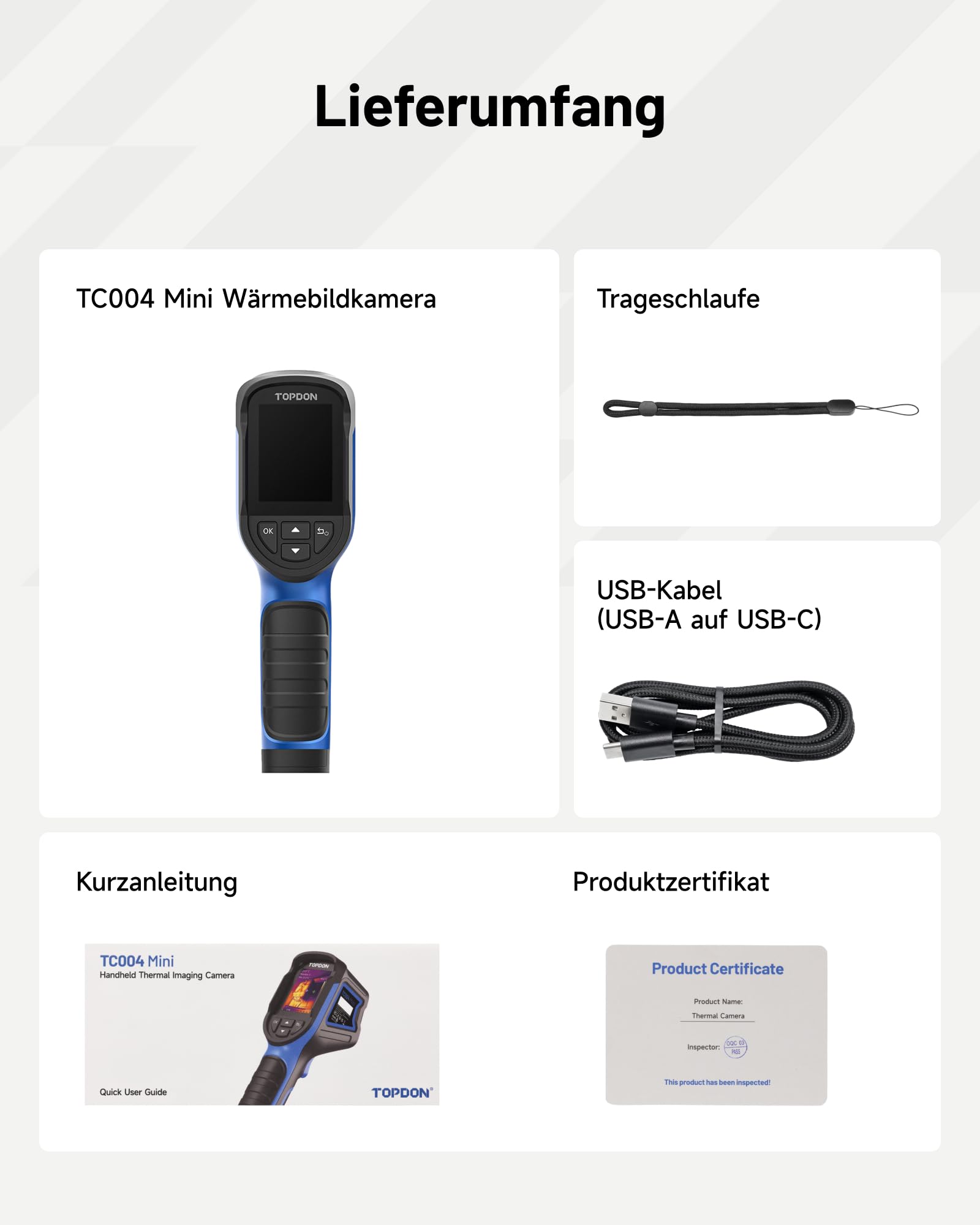 TOPDON Wärmebildkamera TC004 Mini New, 320x240 IR-Auflösung Thermal Camera mit 14 Std. Laufzeit, PC-Bildanalyse, WLAN, -20℃ bis 550℃ Infrarot Kamera mit 8GB Speicher,Videoaufzeichnung,Temperaturalarm