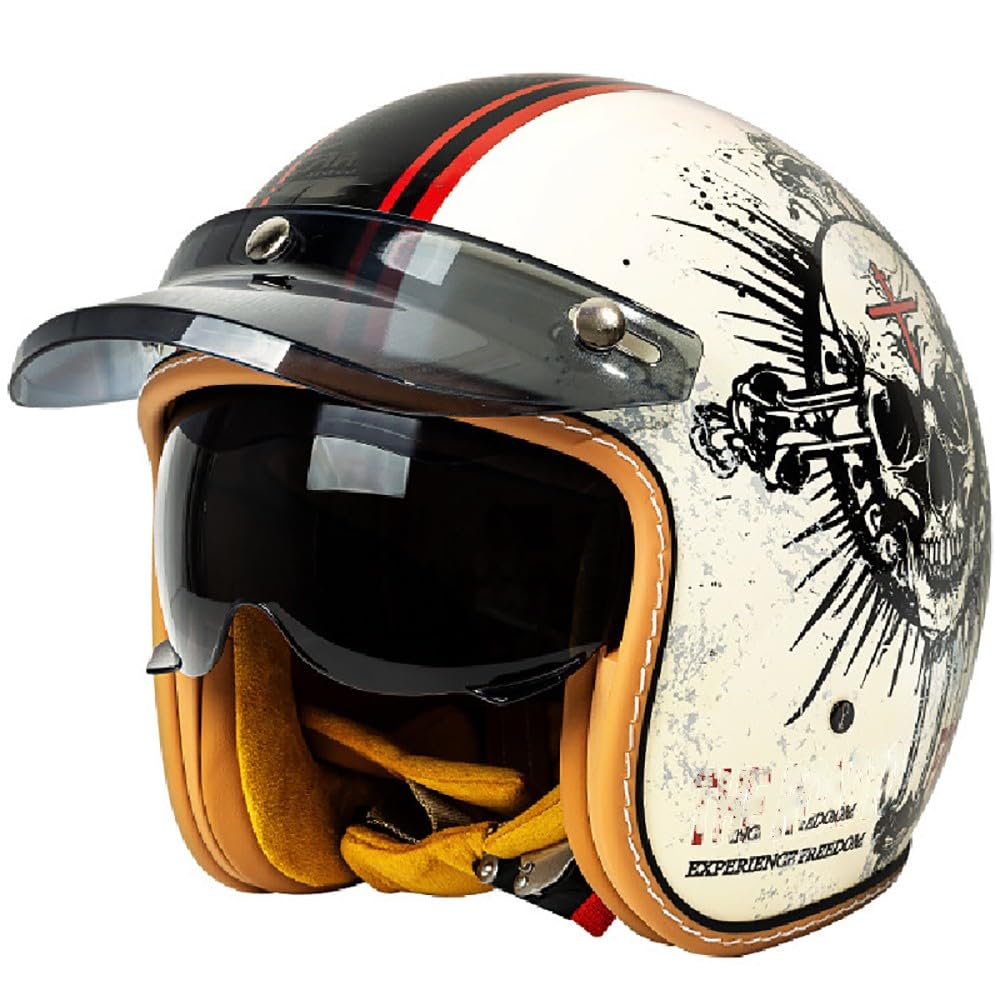 WZGGTEAM Motorcycle Open Face Helmet, German Style Vintage Motorbike Jet Helmet with Sun Visor, Retro 3/4 Open Face Design, ECE/DOT Approved Crash Jet Helmet for Men Women Road Legal