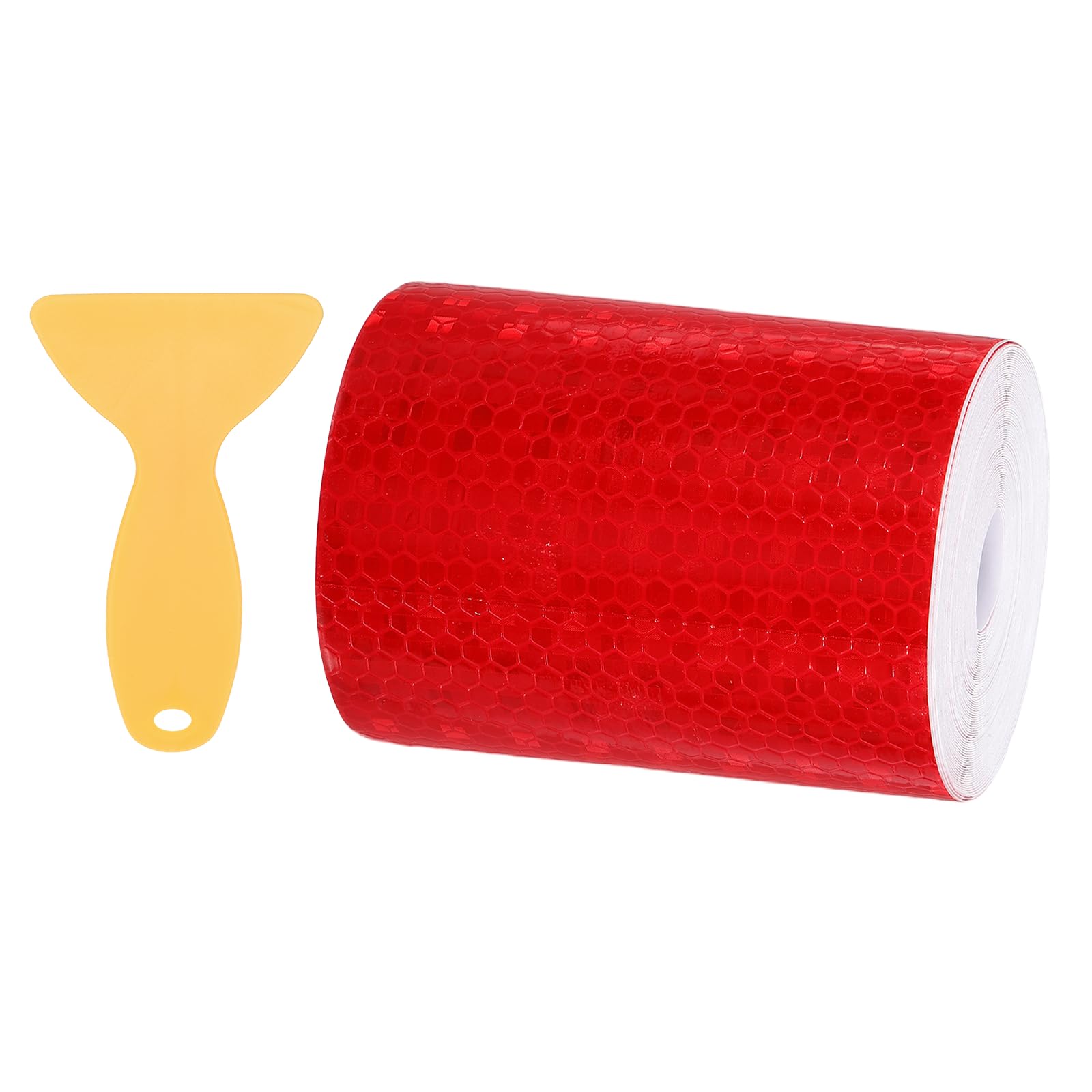 PATIKIL 4 Inch x 33 ft Reflective Tape, 1 Roll Waterproof Self Adhesive High Visibility Caution Warning Safety Tape Reflector with Scraper for Trucks Trailers Cars, Red