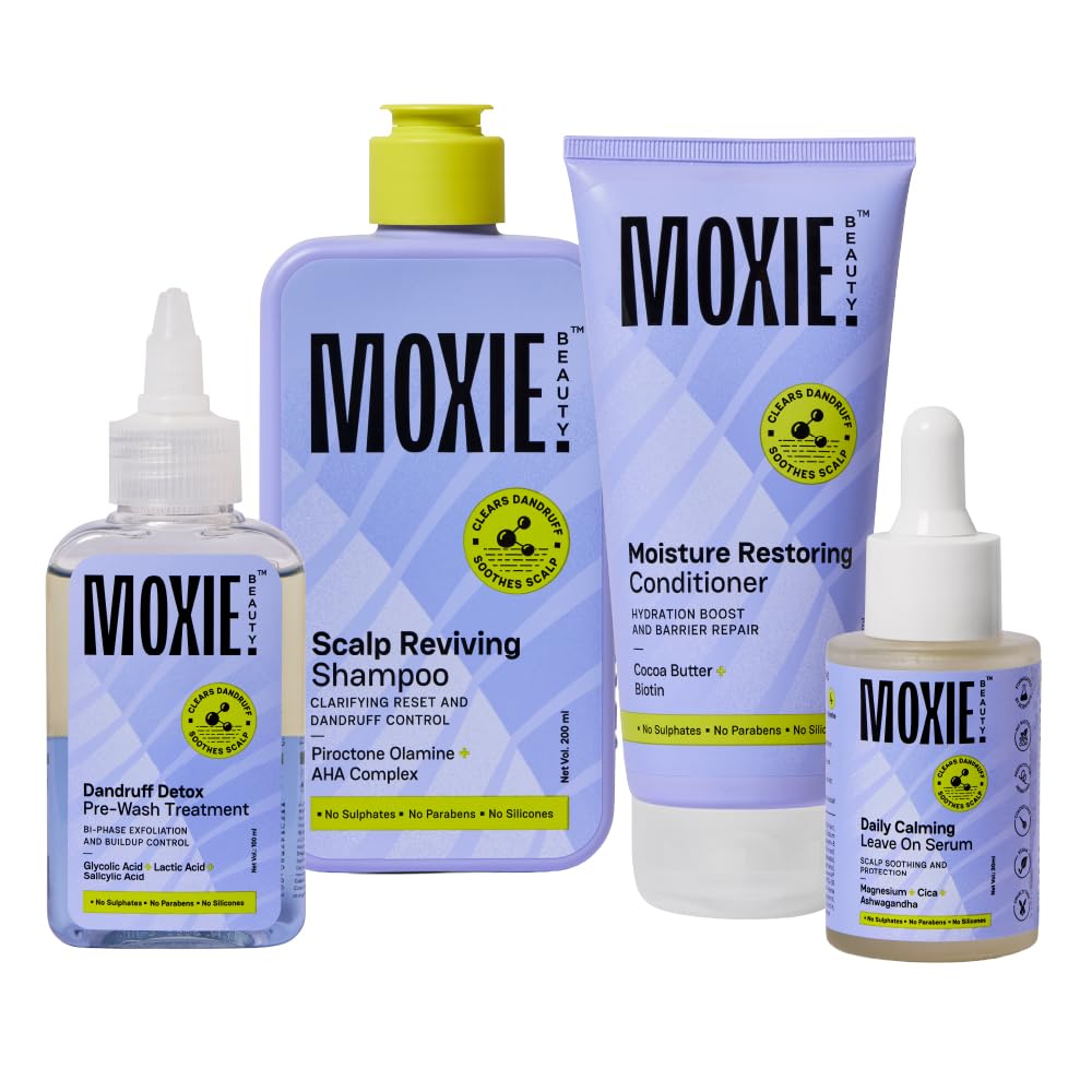 Moxie Beauty The Scalp SOS Routine | Dandruff Detox, Clarifying Cleanse & Hydration Boost | Glycolic, Lactic & Salicylic Acid + Piroctone Olamine + Cocoa Butter + Cica | Clears Dandruff & Soothes Scalp | Paraben, Sulphate & Silicone-Free | Pre-Wash (100ml) + Shampoo (200ml) + Conditioner (175ml) + Leave-On Serum (30ml)-image-11