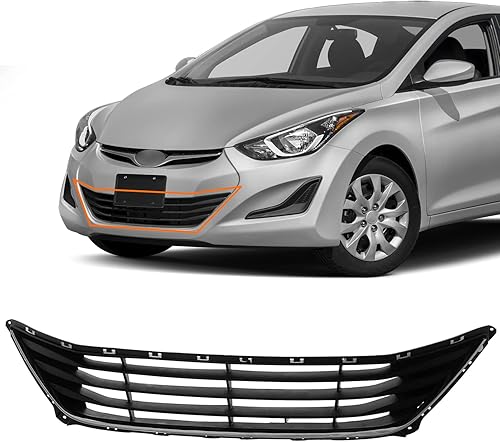 Titanium Plus Autoparts Parachoques de plástico delantero negro parrilla inferior compatible para 2014-2016 Hyundai Elantra Limited 865603X700