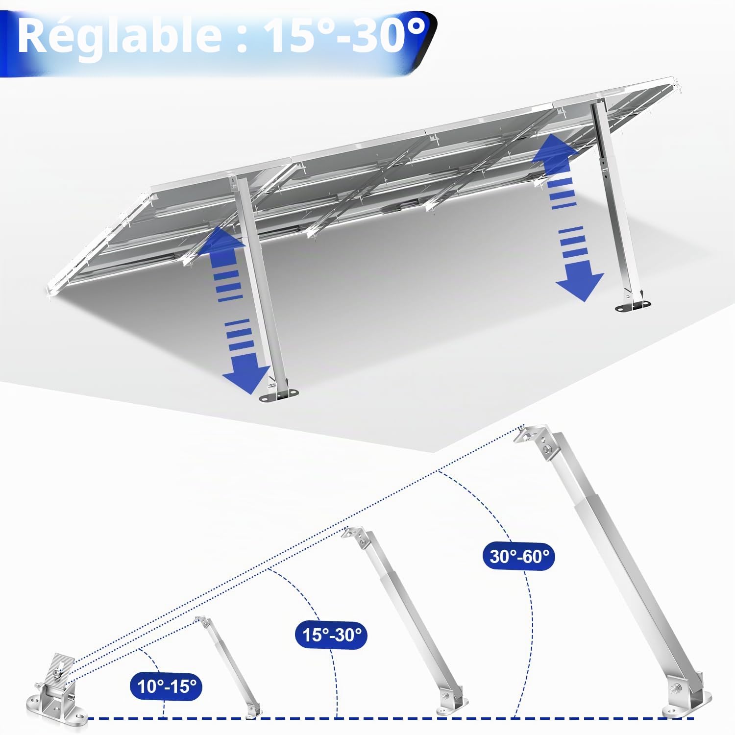 Gimisgu Support Réglable pour Panneau Solaire, Angle 0°-60°, Supports Durables pour Balcon, Garage, Mur (2 Paires)