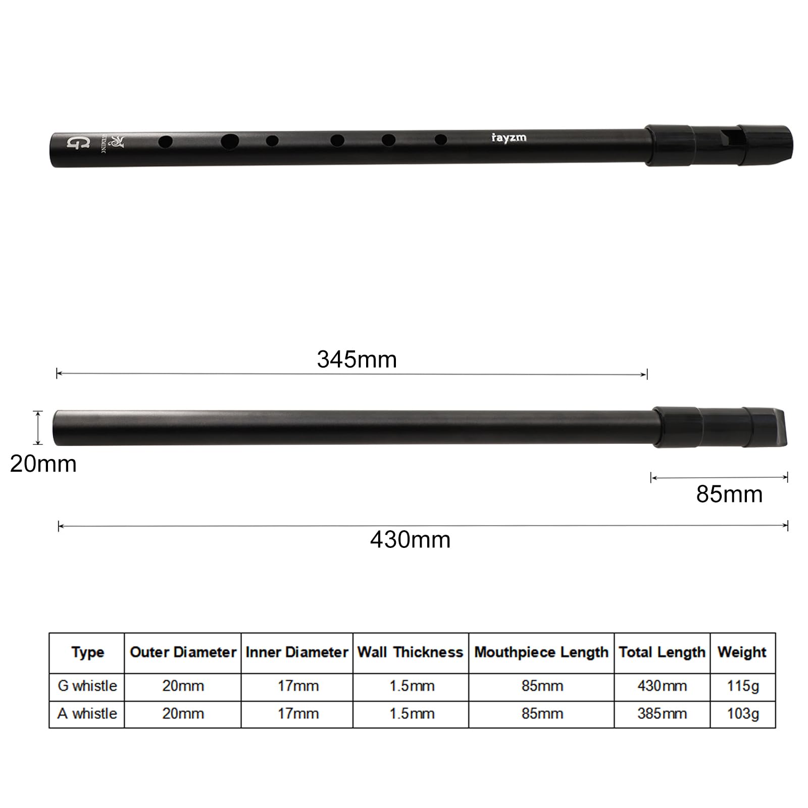 rayzm Fischietto Irlandese in Sol, Tin Whistle Alto in Metallo/Penny Whistle, Flauto Celtico Tradizionale a 6 Fori in Alluminio per Principianti, Suono Stabile, Strumento a Fiato Folk
