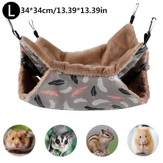 Foto 3 de 3 de Teksome Hamaca para hámster - Hamaca cálida de 2 niveles para mascotas que juegan y descansan, hamaca cálida…