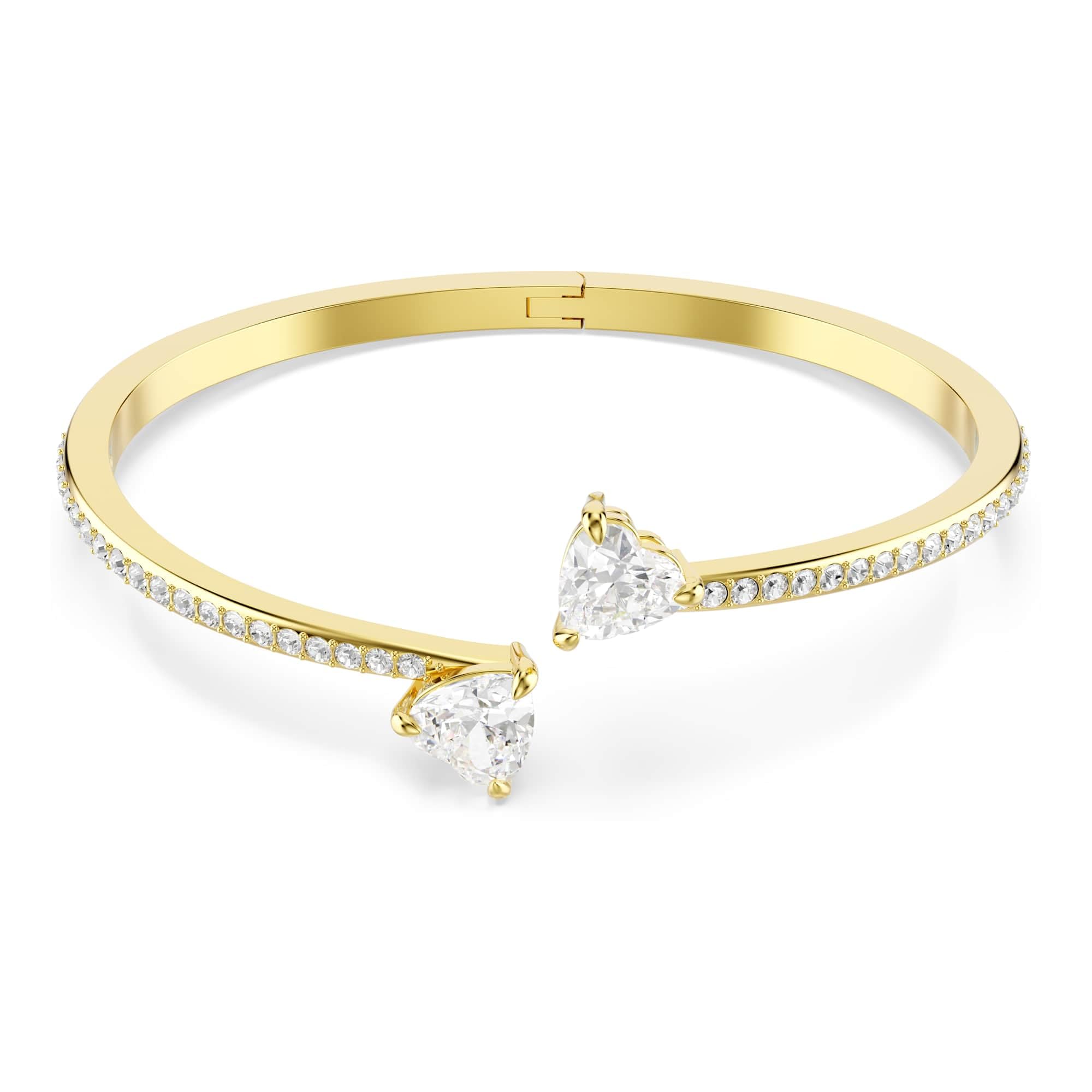 Swarovski Mesmera Bangle Bracelet, Clear Heart-Cut Crystals in a Gold-Tone Finished Setting, Size M, Part of the Mesmera Collection
