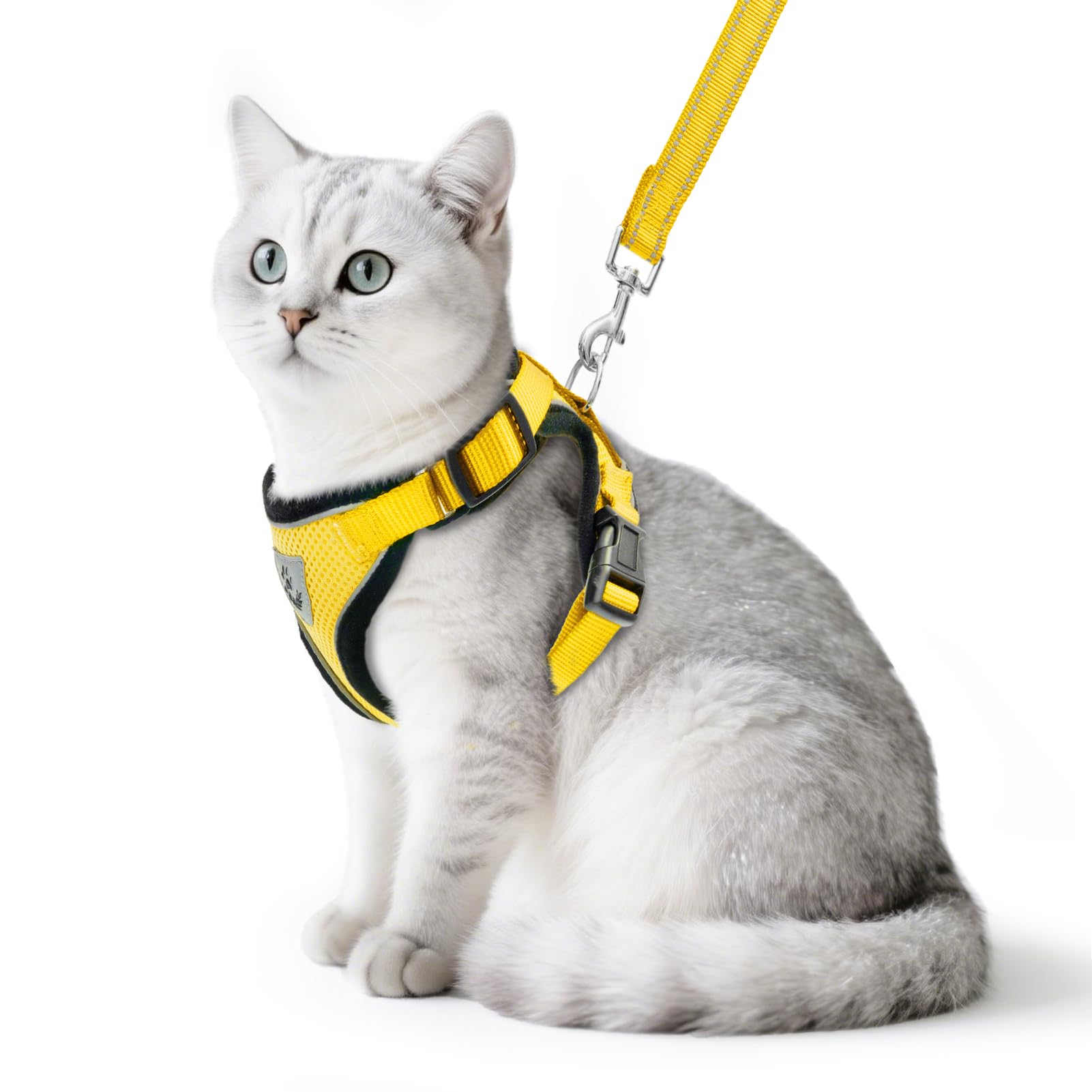 PUPTECK Cat Harness and Leash Set Escape Proof Reflective Cat Walking Harness Adjustable Soft Breathable Mesh Vest for Small Pets, Yellow, M
