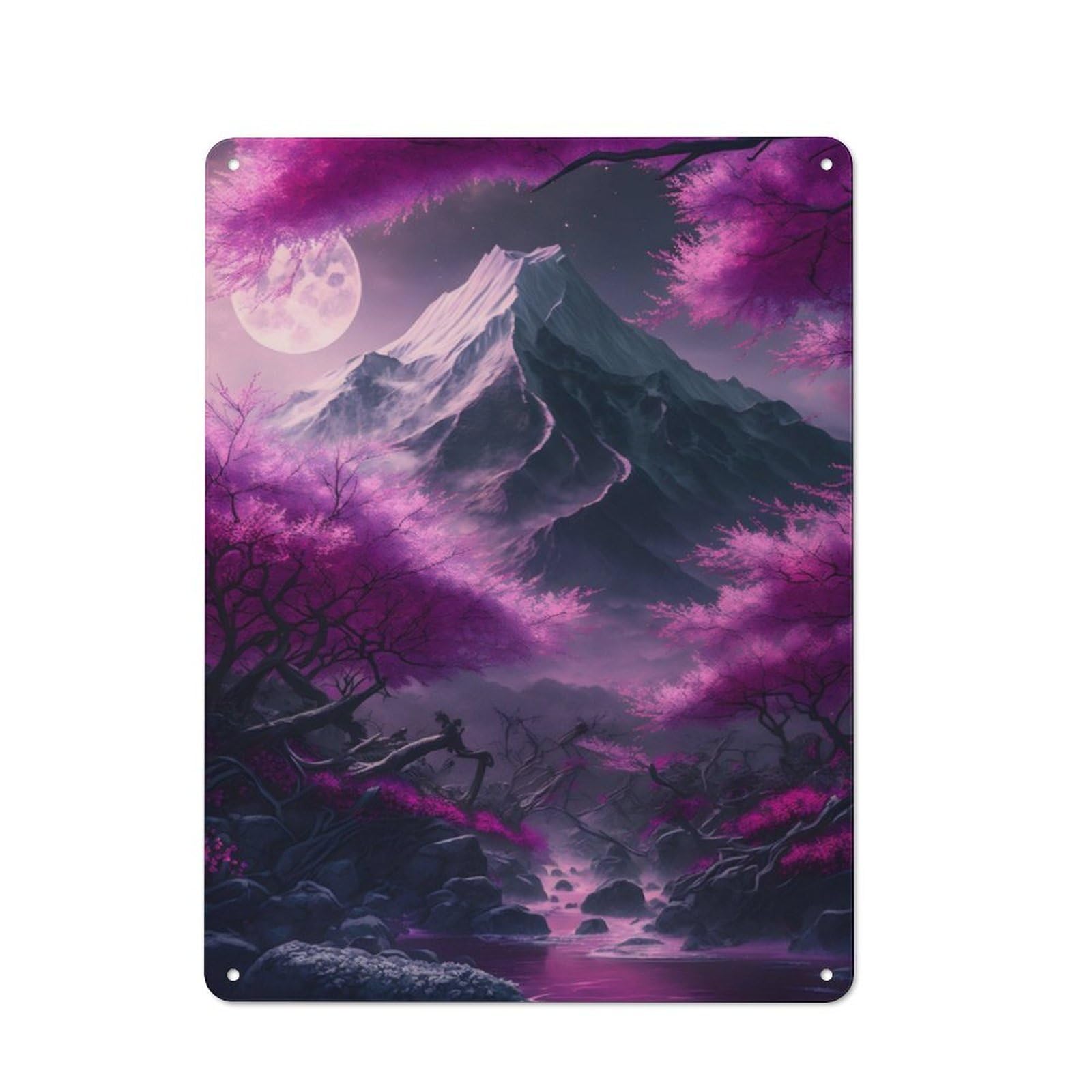 Junmoney Cherry Blossom Moonrise Vintage Metal Plaque 40X30cm Featuring For Pub Or Café, Suited To Café Interior Fans