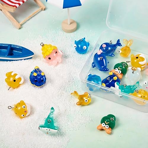 Miniatura 5 de KISSITTY 20 colgantes de resina de animales del océano, peces dorados, pulpo, cangrejo, liebre marina, animales marinos, dijes colgantes de resina