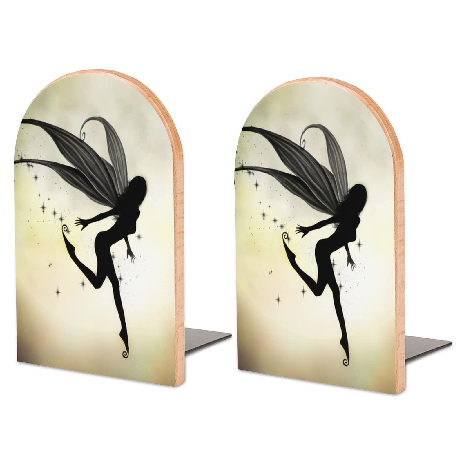 Djngn As Pic Fairy Butterfly Pattern Wood Book Ends For Shelves, Non-Slip Bookends, Heavy Duty Wooden Bookend Support For Books And Movies (1 Pair/2 Pieces)