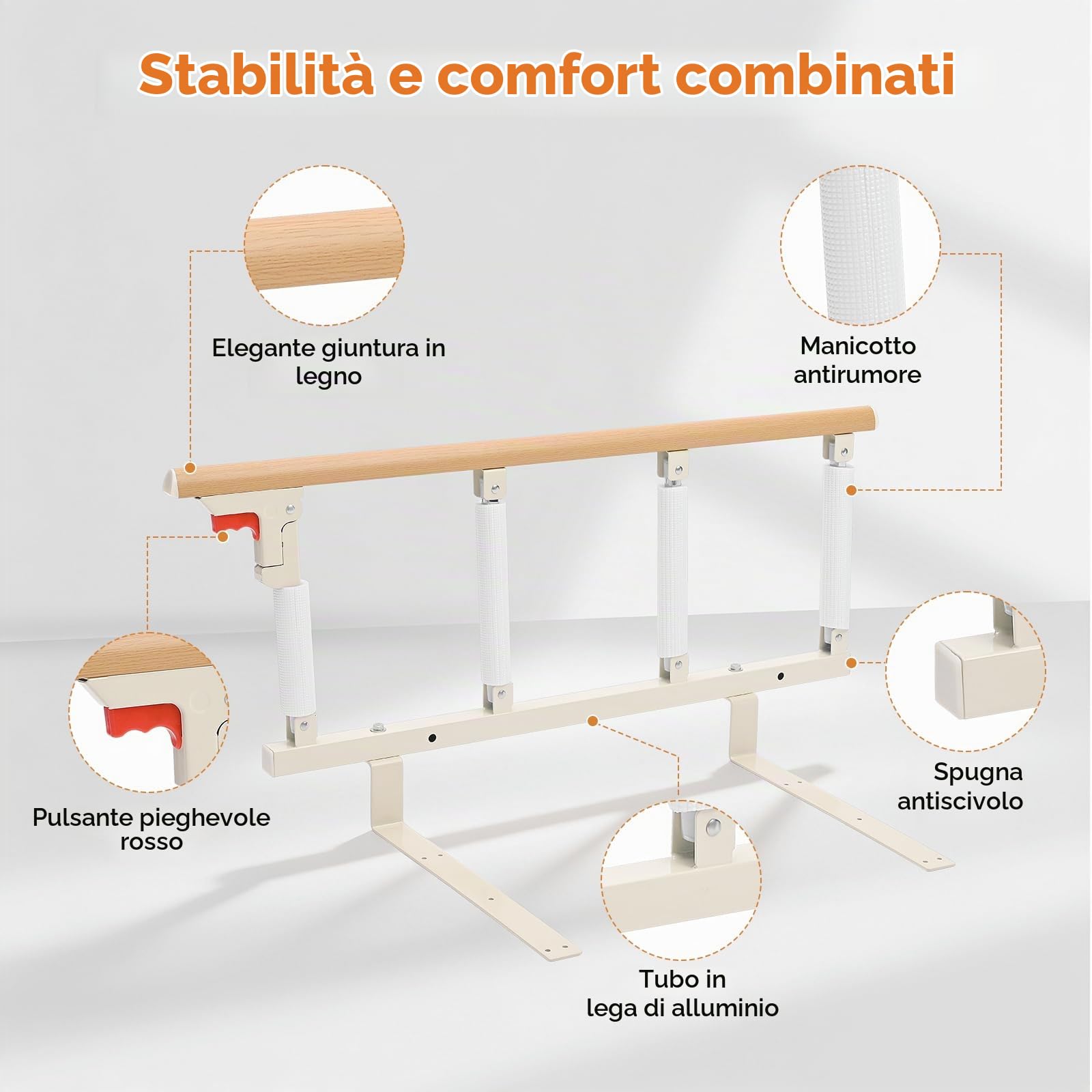 Sponda Letto Sponde per Letto per Anziani Sicurezza per Adulti Griglia per Letto Pieghevole Protezione Anticaduta per Maniglie di Sicurezza Fit King, Queen, Full, Twin
