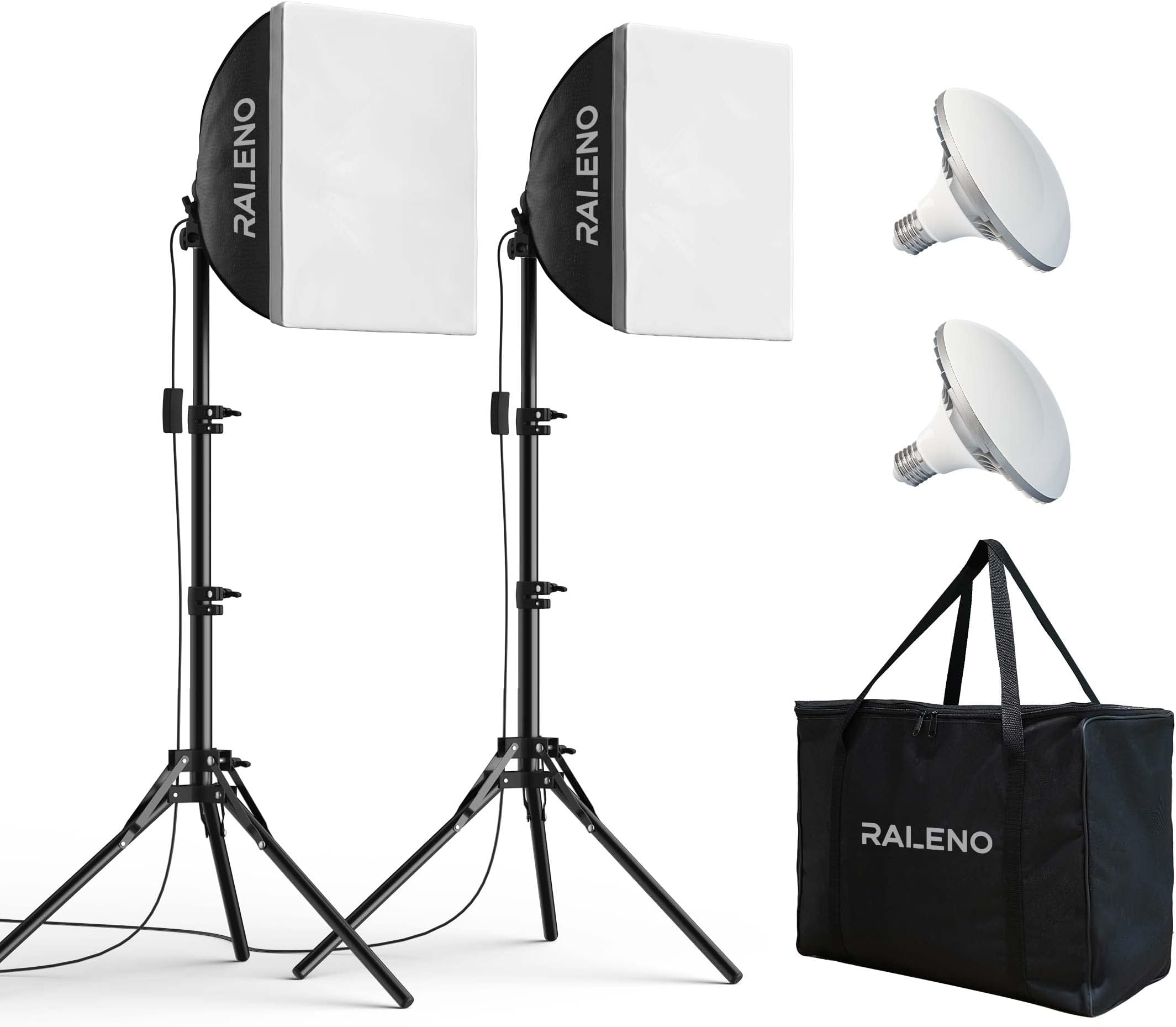 RALENO Softbox, 50W LED Softboxes Photo Studio Set, 2 x 40 x 40 cm Photo Light with 5500K Bulb and Tripod, Photo Lamp for Portrait Photography, Game Streaming, YouTube Video Photography