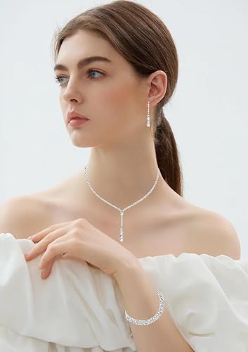 Miniatura 3 de SFE Elegante collar de cristal para novia, aretes colgantes, pulseras, conjuntos de joyas de boda para dama de honor, baile de graduación, disfraz