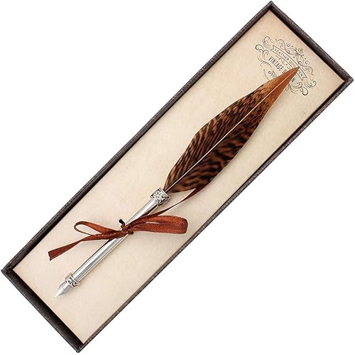 Vista 58 de Gullor Pluma de pluma vintage, pluma de inmersión de plumas naturales con caja de regalo, negro y marrón