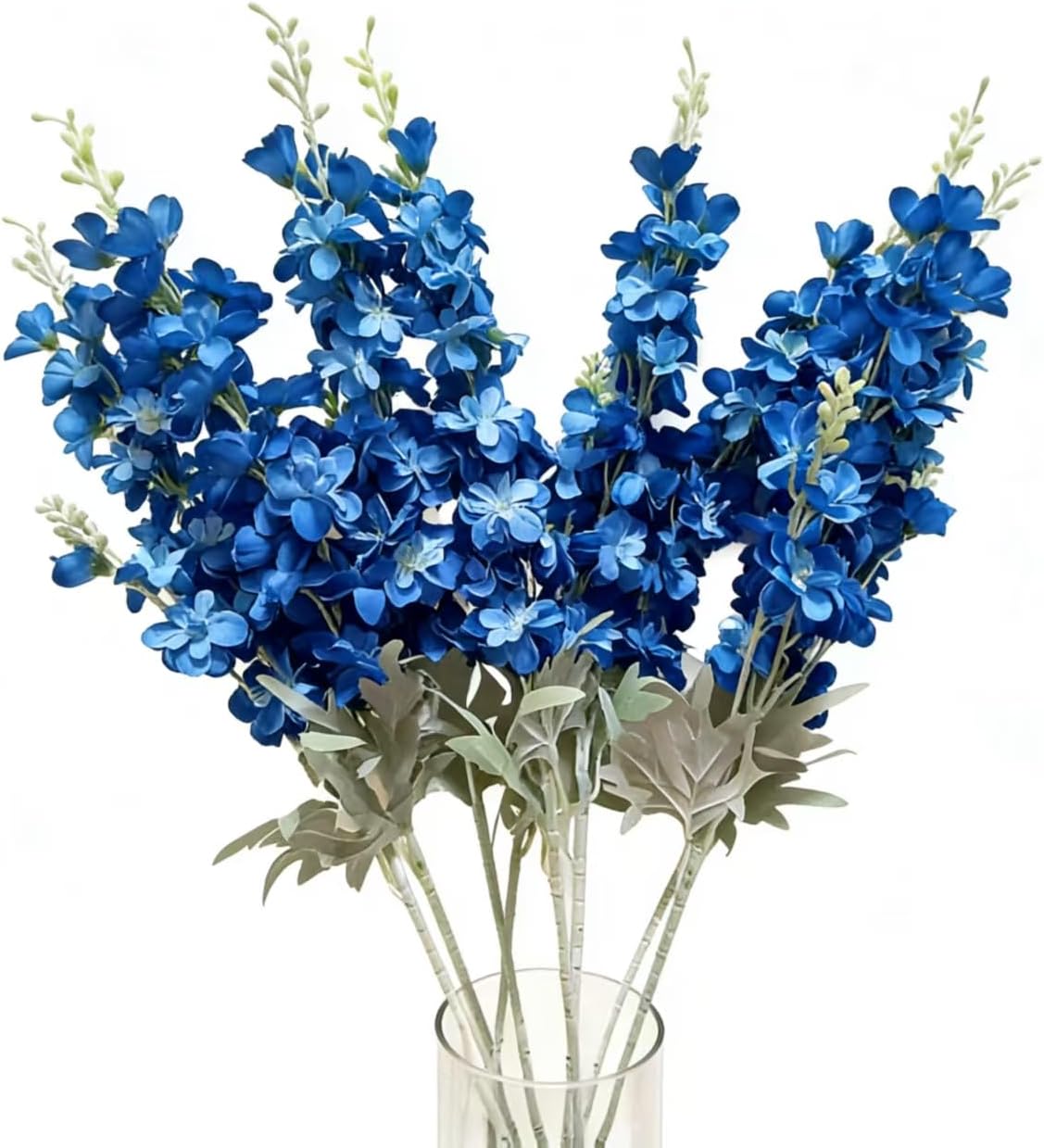 8PCS Delphinium Artificial Flowers Larkspur Bulk Silk Flowers 33.5 in Long Stem Fake Flowers for Home Garden Wedding Floral Arrangements Decor (8, Dark Blue)