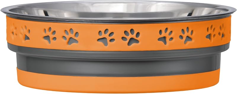 Tigela para Cães e Gatos Loving Pets Corsa em Aço Inoxidável com Base de Borracha Antiderrapante, Medium 20–35 lbs, Inferno Orange