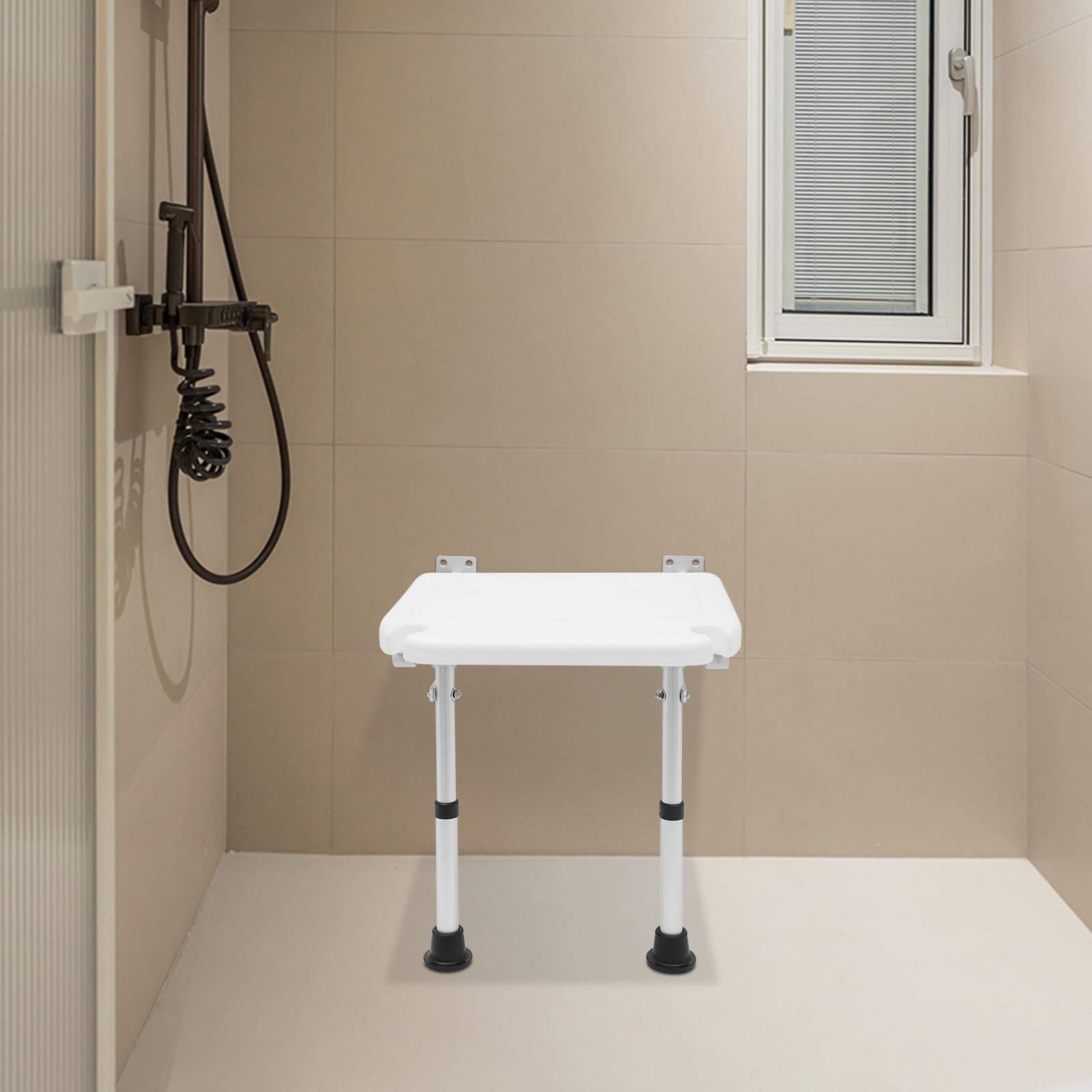 Asiento plegable de ducha para montaje en pared, silla de baño, taburete de ducha, asiento de ducha plegable, clip hasta 100 kg, asiento plegable para ducha con patas de apoyo, asiento plegable para
