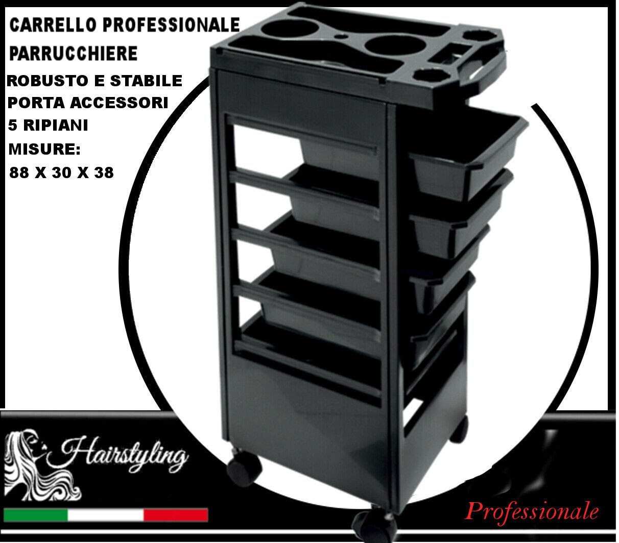 CARRELLO PER PARRUCCHIERI A 5 CASSETTI PORTA PHON PARRUCCHIERE PORTA OGGETTI ESTETISTA Melcap