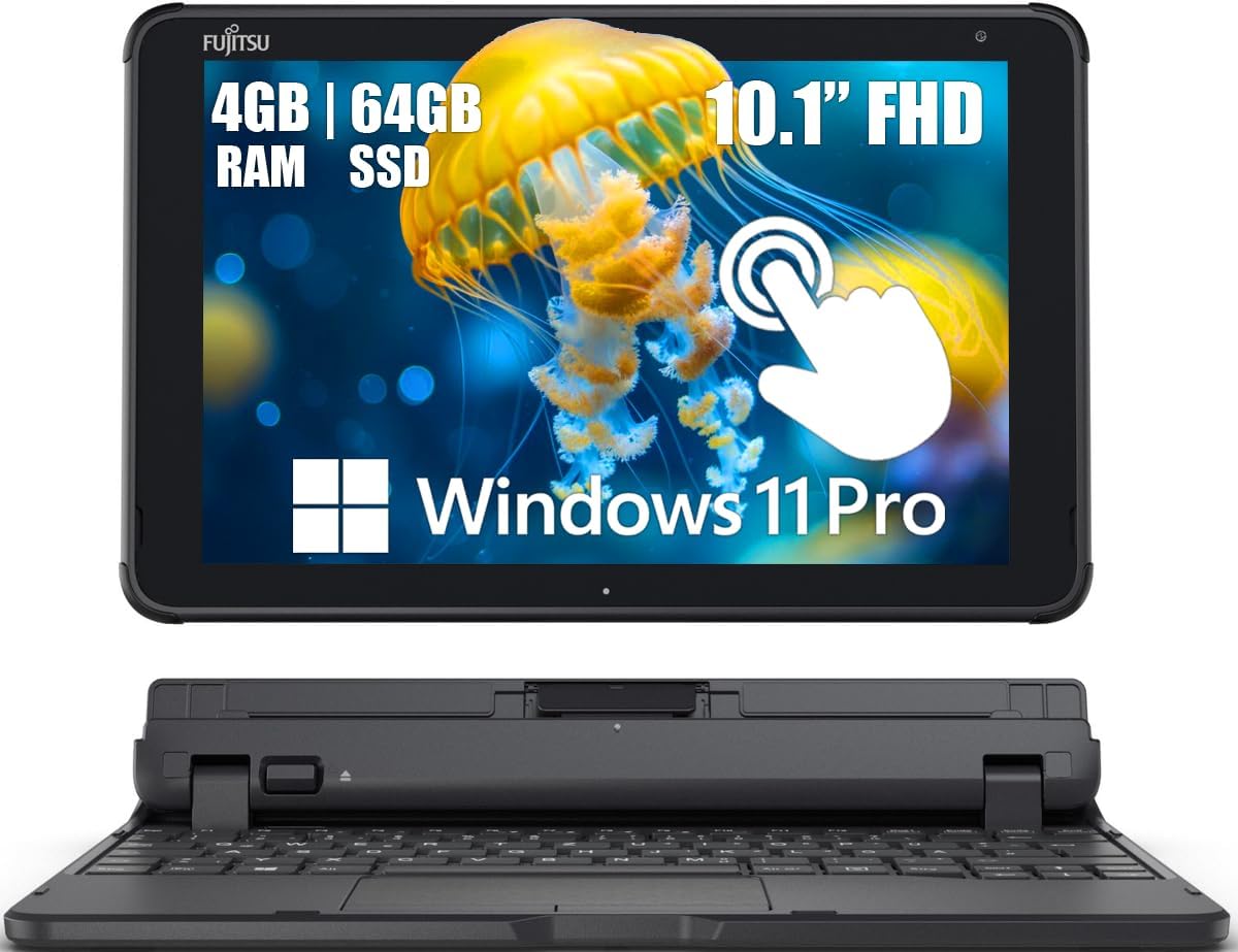 Fujitsu Stylistic Q5010 2 in 1 Touchscreen Laptop 10.1" FHD Tablet, Intel Celeron N4020, 4GB RAM, 64GB eMMC, Tastiera Giapponese (QWERTY), Windows 11 Pro (Ricondizionato)