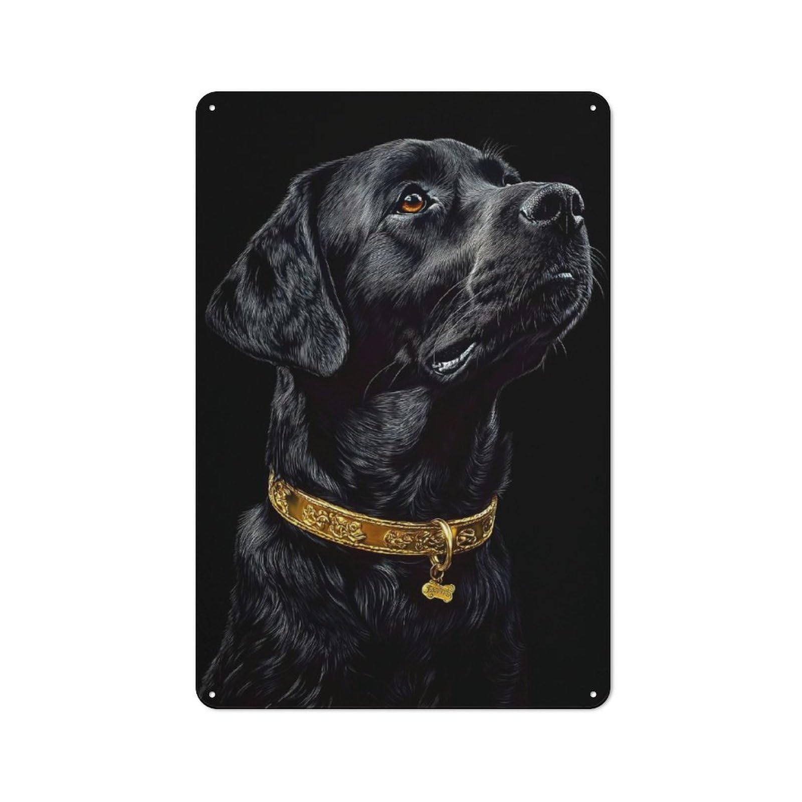 Junmoney Style 30X20cm Vintage Metal Sign With Black & Gold Labrador For Studio Or Craft Room, For Vintage Wall Decor Fans, For Metal Sign Collectors