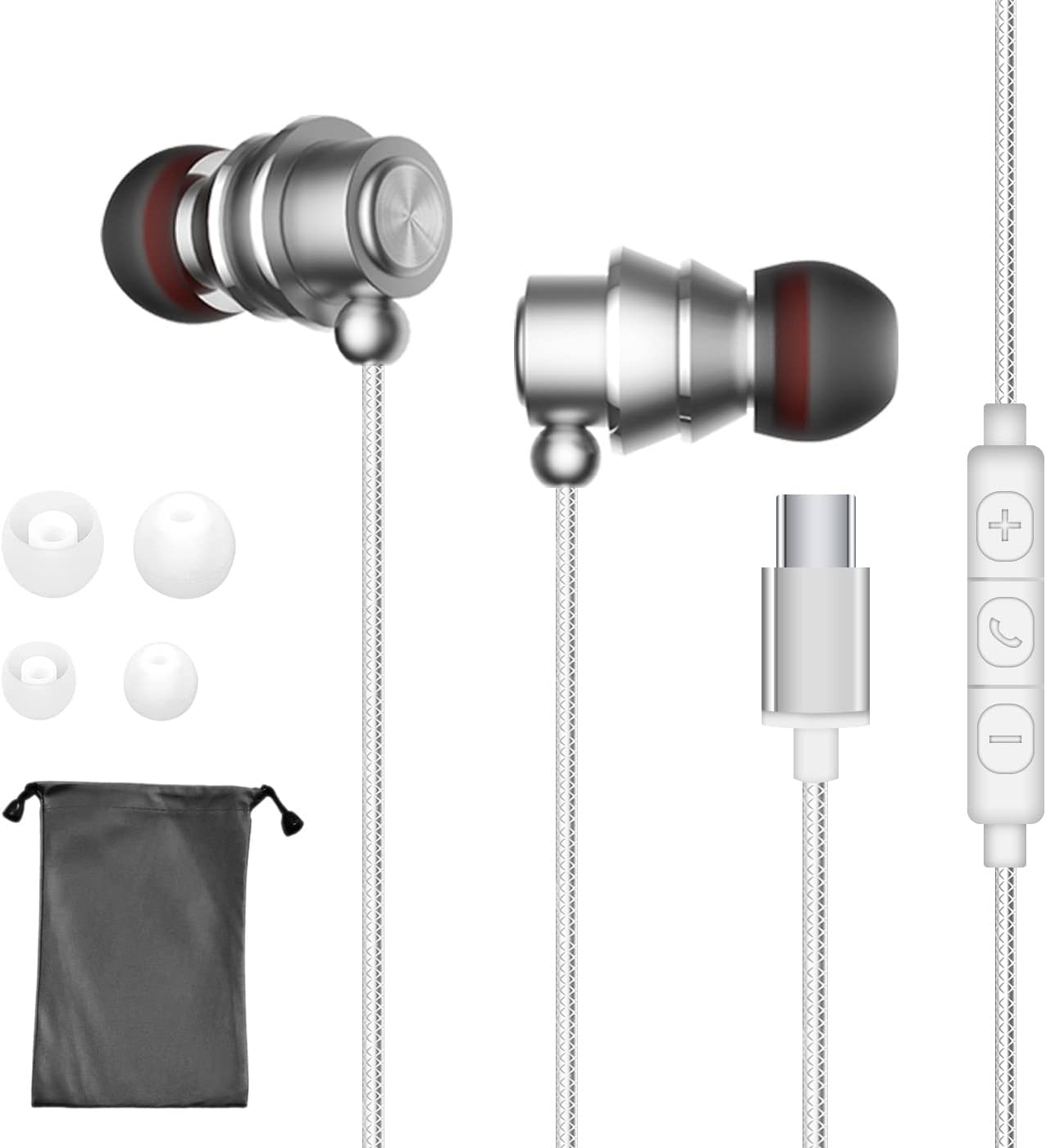 USB C Headphones, Earbuds Wired Earphone for Android in Ear USB Type C Headphone HiFi Stereo USB C Earphones for Smartphones, Tablets,Laptop, iPad(Length4.9ft,White)