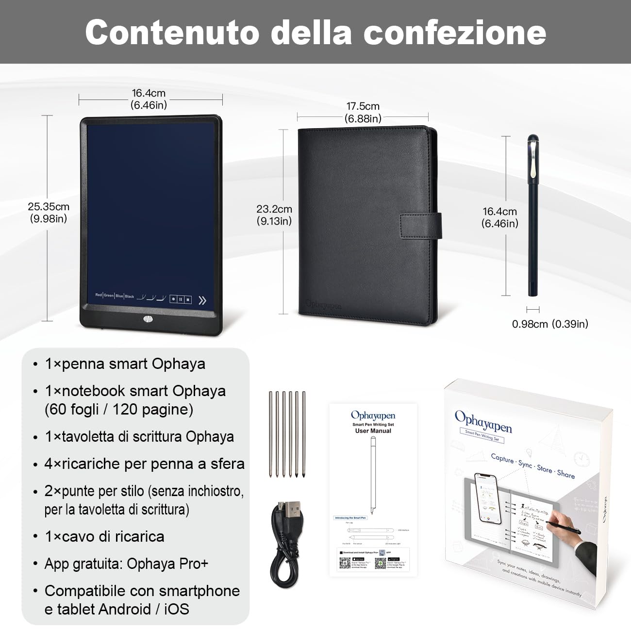 Ophayapen Smart Pen Set – Penna Digitale con OCR, Sincronizzazione App, Note Audio e Scrittura su Carta per Studio e Lavoro