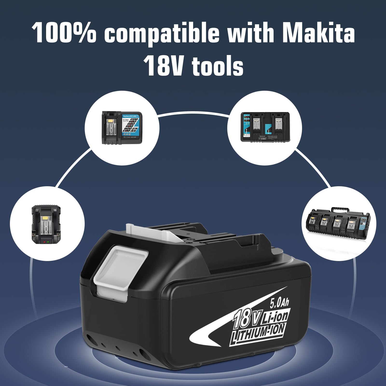 2 pacchi BL1850B 5.0Ah Sostituzione per 18V Batteria BL1860 BL1850B BL1840 BL1830 BL1815 BL1845 LXT400 Utensili Elettrici a Batteria con Indicatore LED