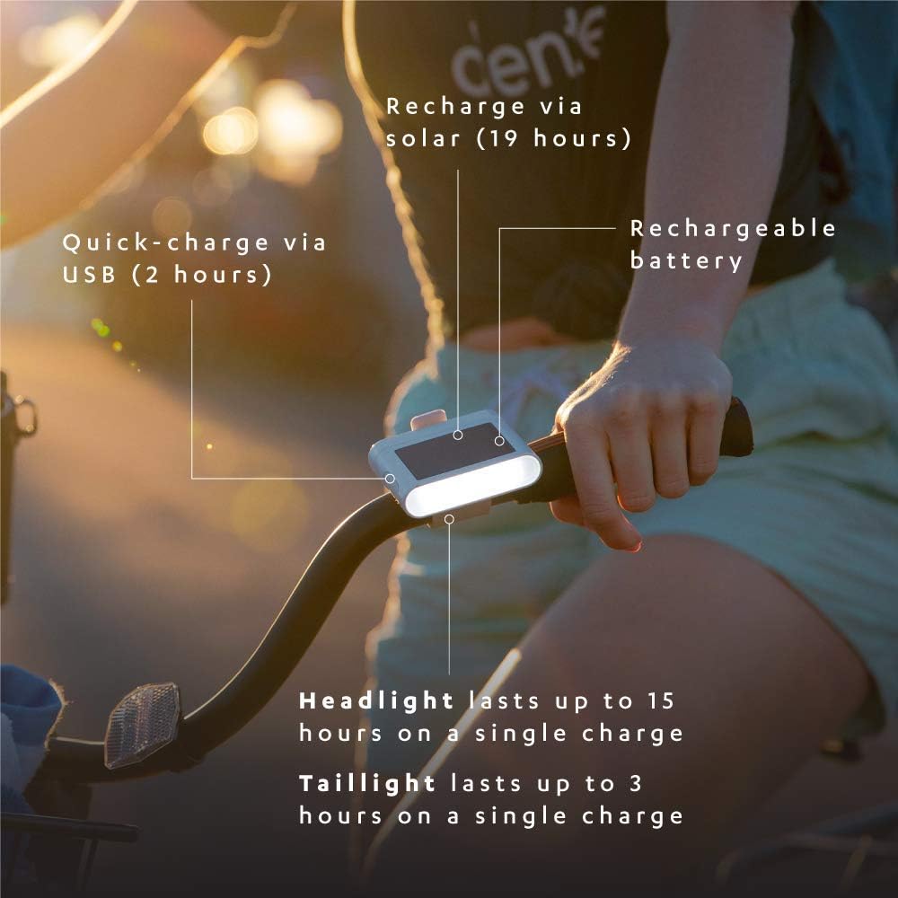 MPOWERD Luci Kit d'éclairage de vélo à énergie solaire et rechargeable 100 lumens, durée de vie jusqu'à 15 heures