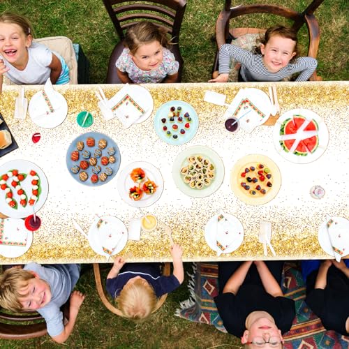 Image of Happy Birthday Tablecloths - Gold & White Party Decorations, 3pcs Disposable Table Covers for Indoor /Outdoor Birthdays