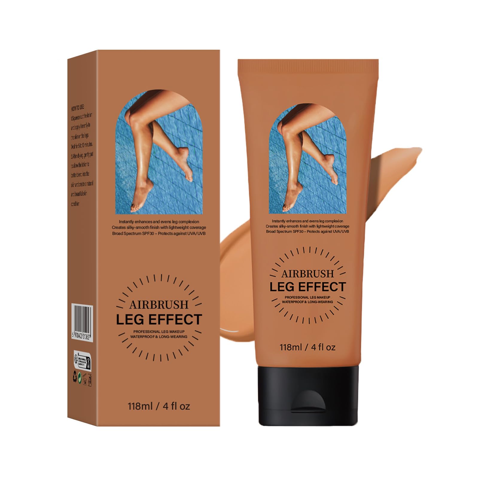 Trucco impermeabile per gambe e corpo, crema coprente per vene varicose, copertura a lunga durata, 118 ml (Bronze)