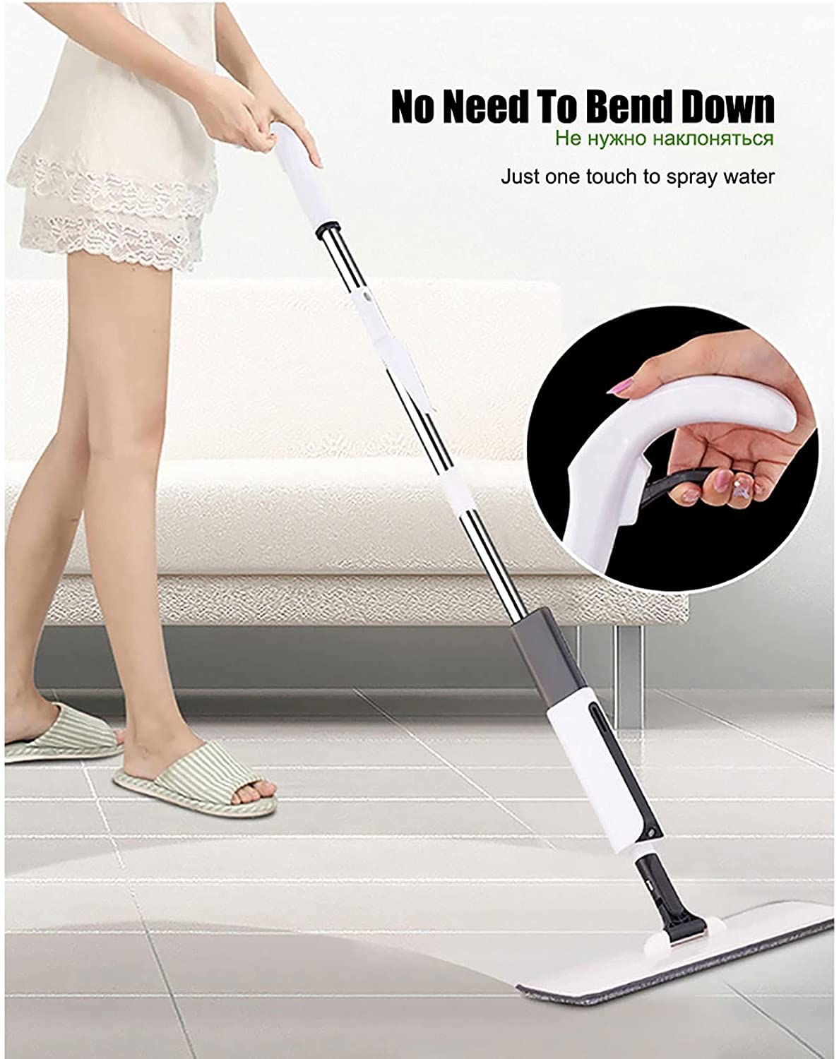 Mocio Bagnato e Asciutto Mocio Spray in Microfibra per la Pulizia dei Pavimenti - Mocio da Cucina Bagnato e Asciutto, Rotazione a 360 Gradi, in Microfibra, con Serbatoio d'Acqua da 350 ml,