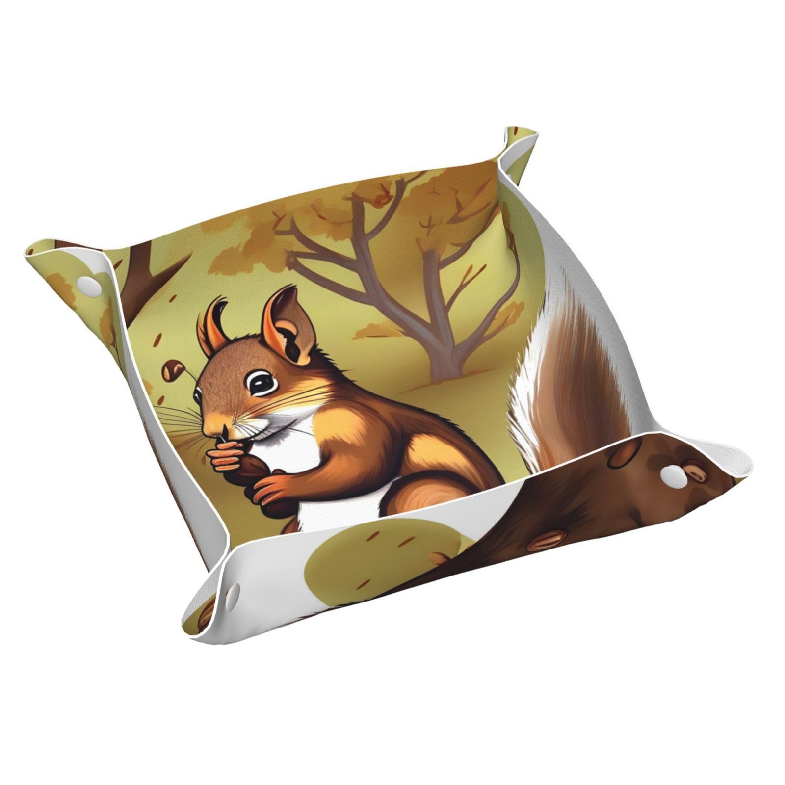 Nut-Eating Squirrel Pattern Key Dish for Ladie Men Table Valet Dresser Tray for Pocket Stuff Dice Coins Wallet Watch Rings Sunglasses