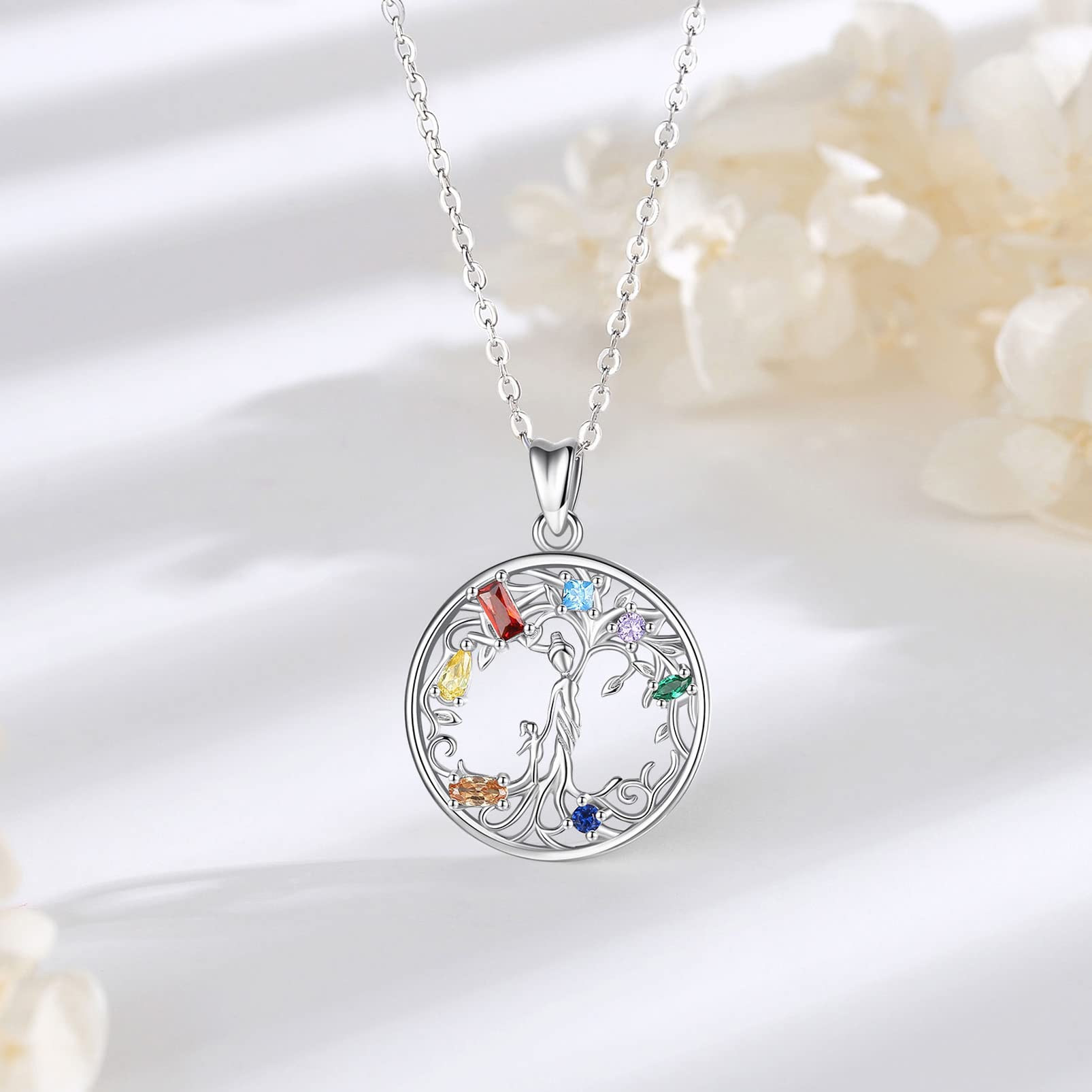 EUDORA Harmony Ball Collana Albero della Vita per Donna Argento Sterling 925 Cubic Zirconia Ciondolo Albero Madre Gioielli Regalo per Ragazza Madre Figlia Moglie, Catena 45 cm