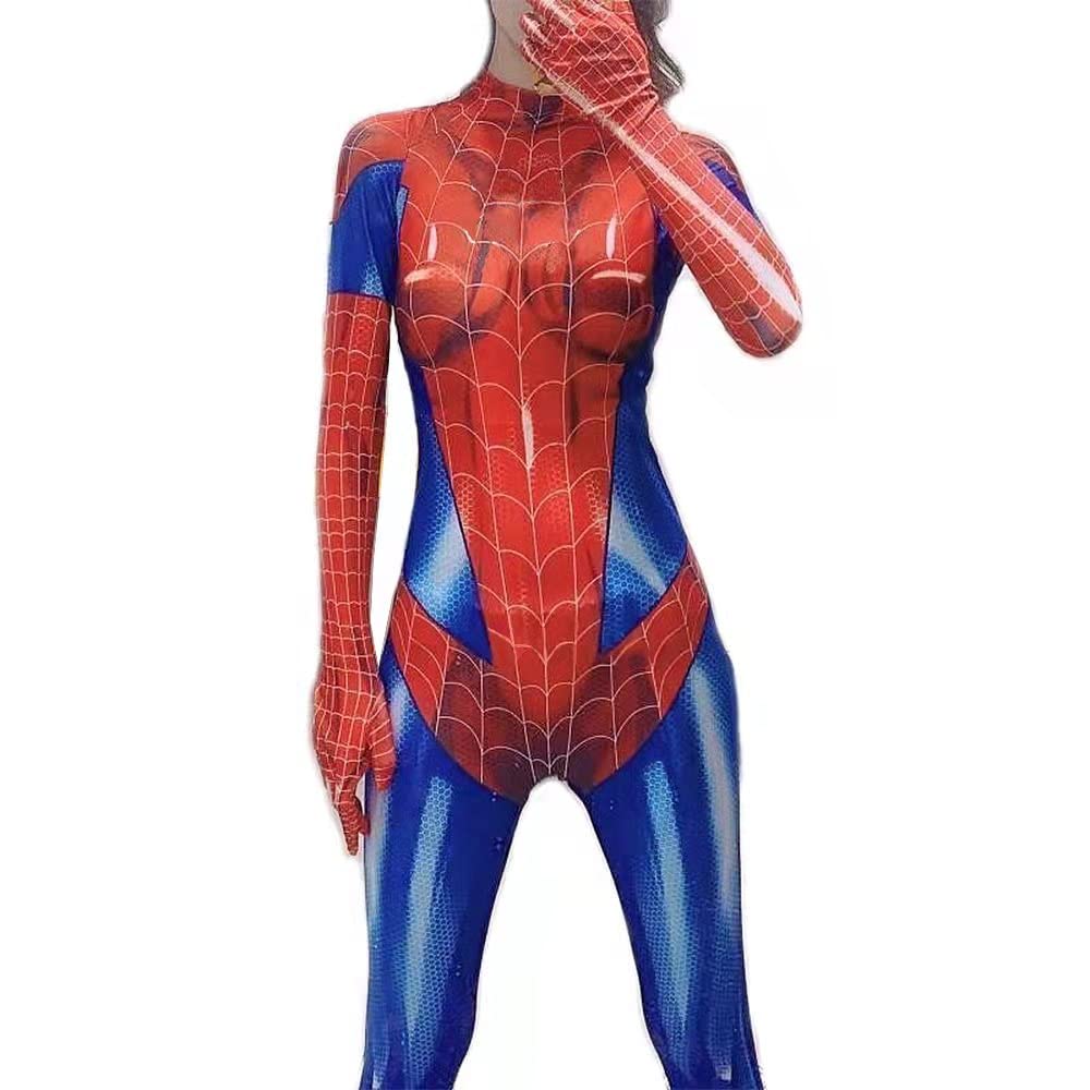 JDKOD Spider Women Costume Bodysuit Adult with Mask and Lenses,Halloween Superhero Girl Cosplay Catsuit Jumpsuit Romper