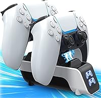 Vista 1 de Estación de carga para controlador PS5 con base de carga doble, carga rápida de 5 V, accesorios de cargador inalámbrico PS5 para controlador