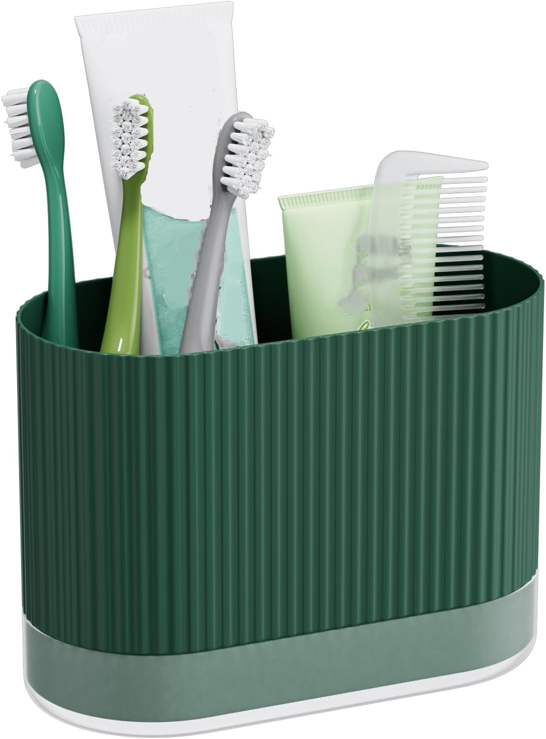Green Toothbrush Holders for Bathrooms, Plastic Kids Tooth Brush Holder with Drainage and Drip Tray, Cute Shower Toothpaste Holder Stand Organizer Caddy Wall Mount & Countertop Accessories Decor