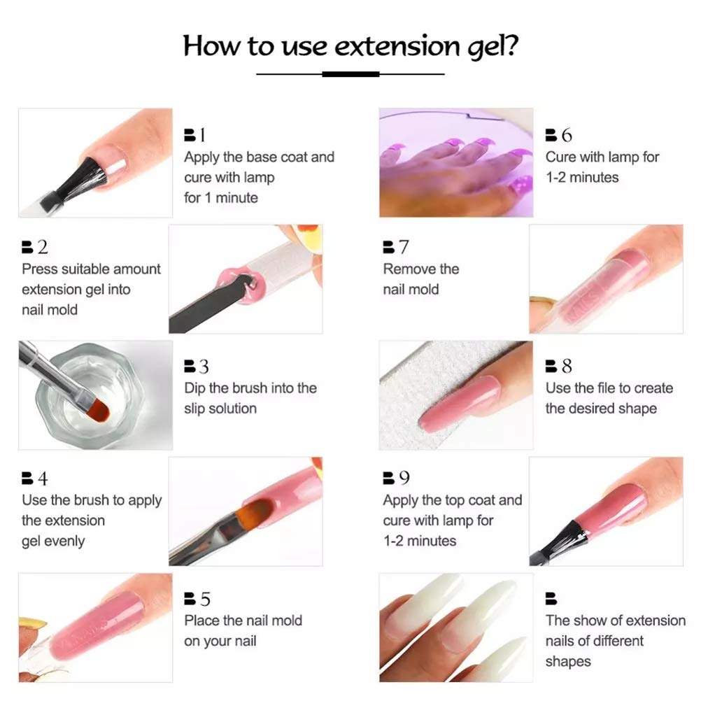 set di gel per unghie, in gel Polygel, kit per unghie con lampada a LED, 3 tipi di extension per unghie, per unghie, manicure e principianti