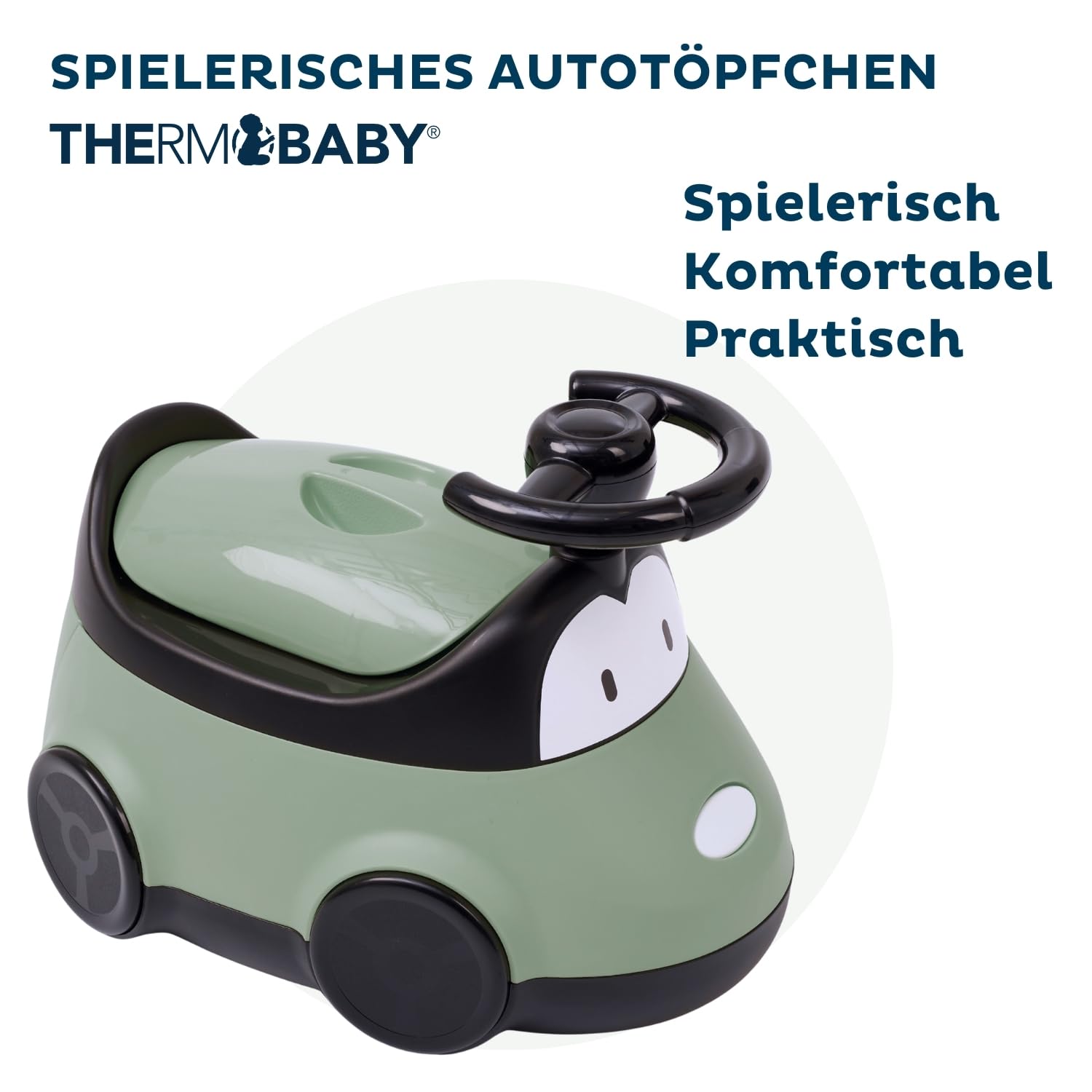 THERMOBABY - Kindertöpfchen AUTO - Töpfchen für Kinder - Babytöpfchen - Kindertoilette - Lustig & Rutschfest - Salbeigrün - ab 18 Monate
